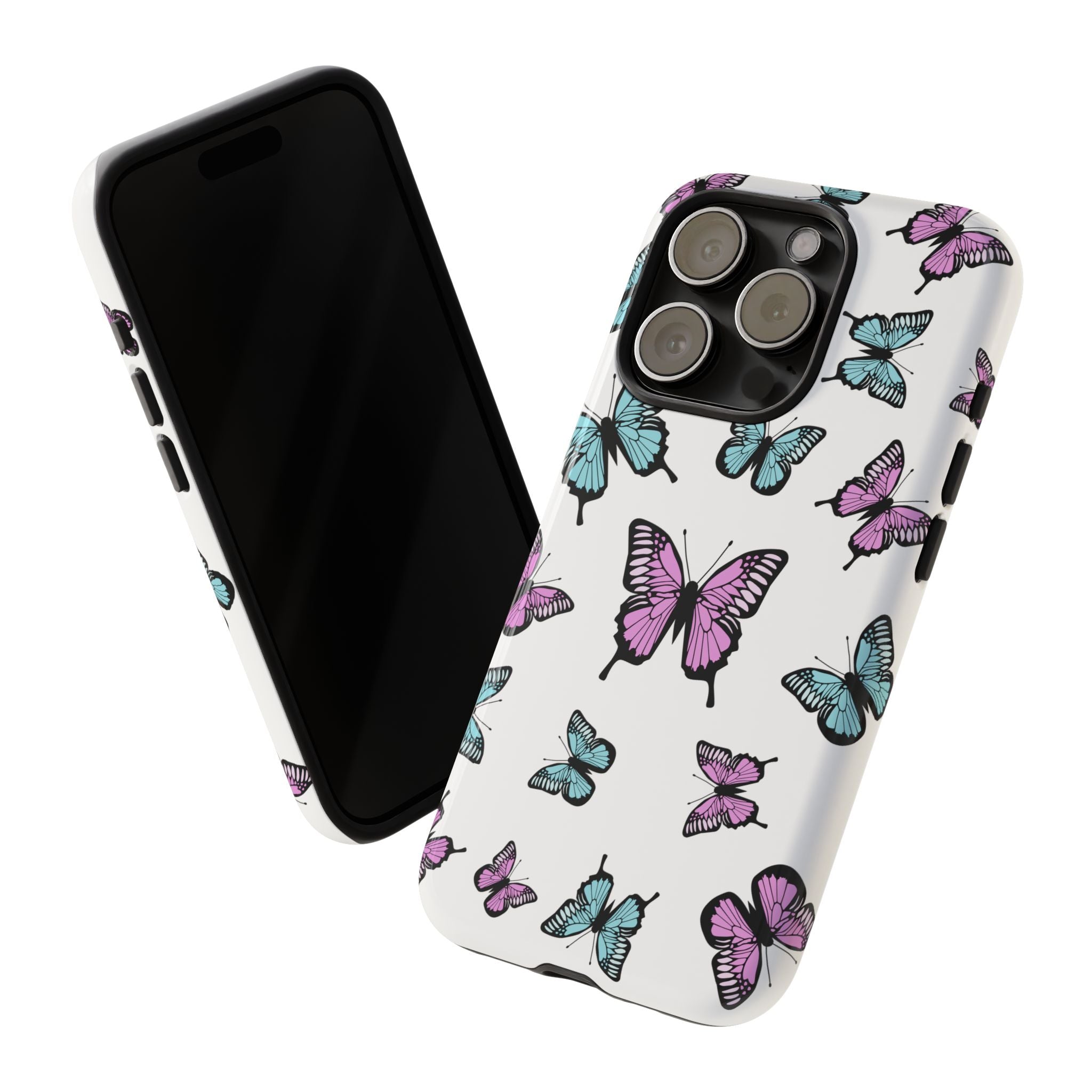 Butterfly Pattern White Background Phone Cases, Protective Cover, Strong Cases, Impact Resistant, Floral Design, Unique Gifts