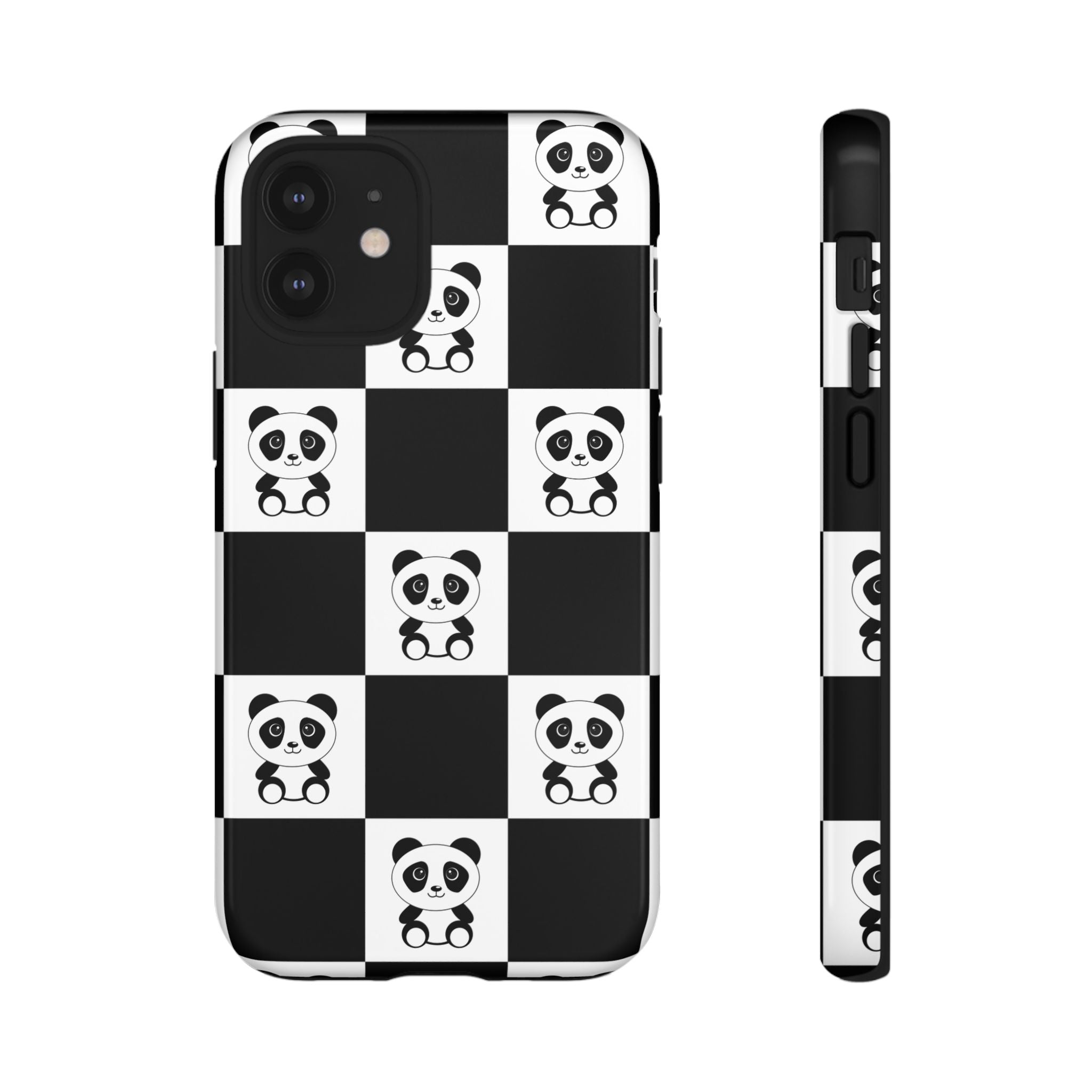 Panda Chessboard Tough Cases, Cute Panda Phone Covers, Chess Pattern iPhone Case, Board Games Phone Accessories, Animal Lover Tech
