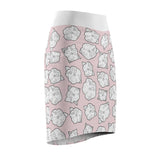 Poppy Pattern Pink Women&#039;s Pencil Skirt - Floral Print High Waisted Midi Skirt, Fashionable Spring Outfit, Cute Patterned Knee Length