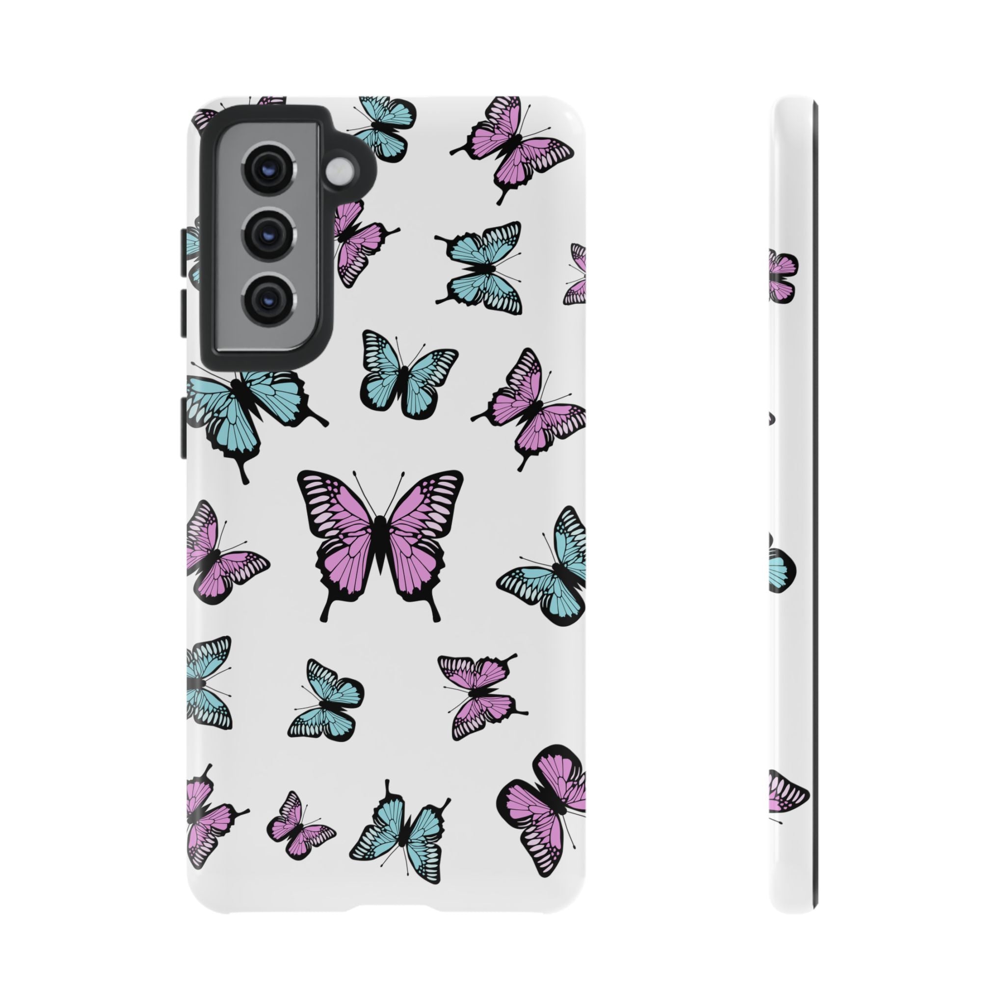 Butterfly Pattern White Background Phone Cases, Protective Cover, Strong Cases, Impact Resistant, Floral Design, Unique Gifts