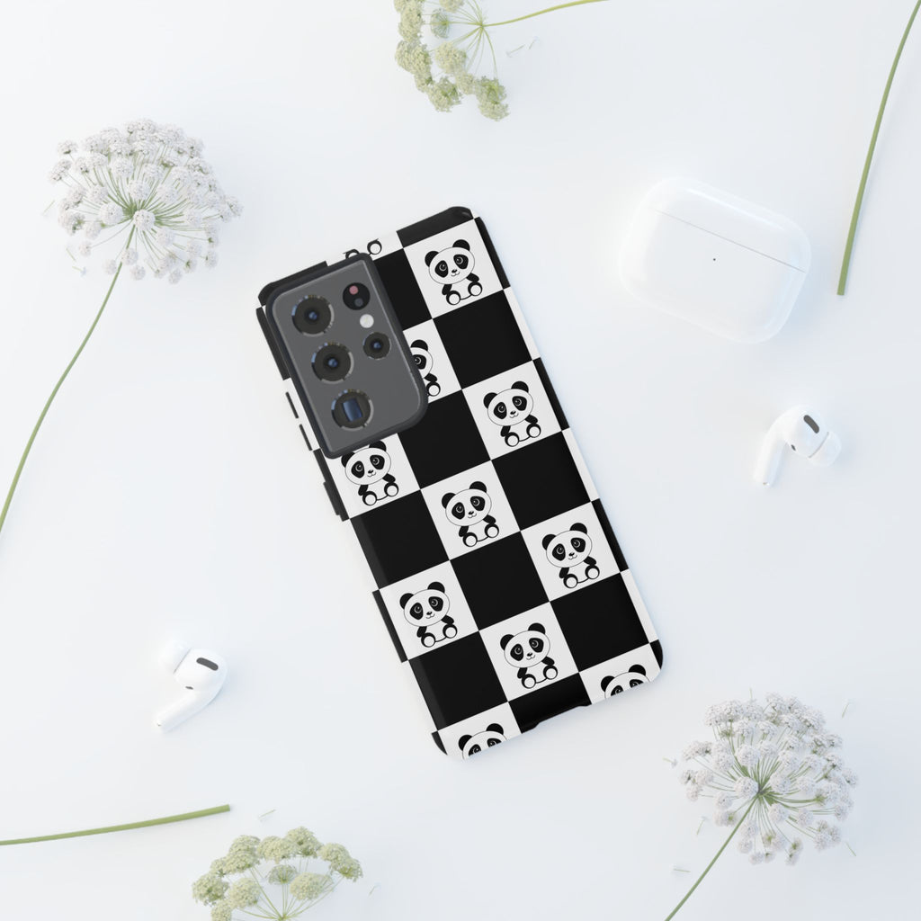 Panda Chessboard Tough Cases, Cute Panda Phone Covers, Chess Pattern iPhone Case, Board Games Phone Accessories, Animal Lover Tech
