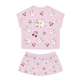 Kawaii Sleeping Bears with Cherries Pink Women's Short Pajama Set