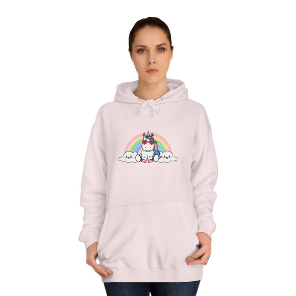 Kawaii Unicorn with Rainbow Hoodie, Cute Rainbow Unicorn Sweatshirt, Magical Unicorn College Jacket, Colorful Unicorn Hoody, Fantasy Hooded