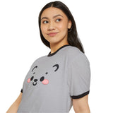 Kawaii Bear Face Cotton Ringer T-Shirt | Blush Bear Ringer Tee