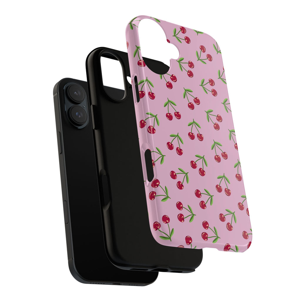 iPhone Cherry Pattern Phone Cases, Floral Tough Cover, Protective Smartphone Shell, Hard Case Gift for Her, Pretty Device Accessories