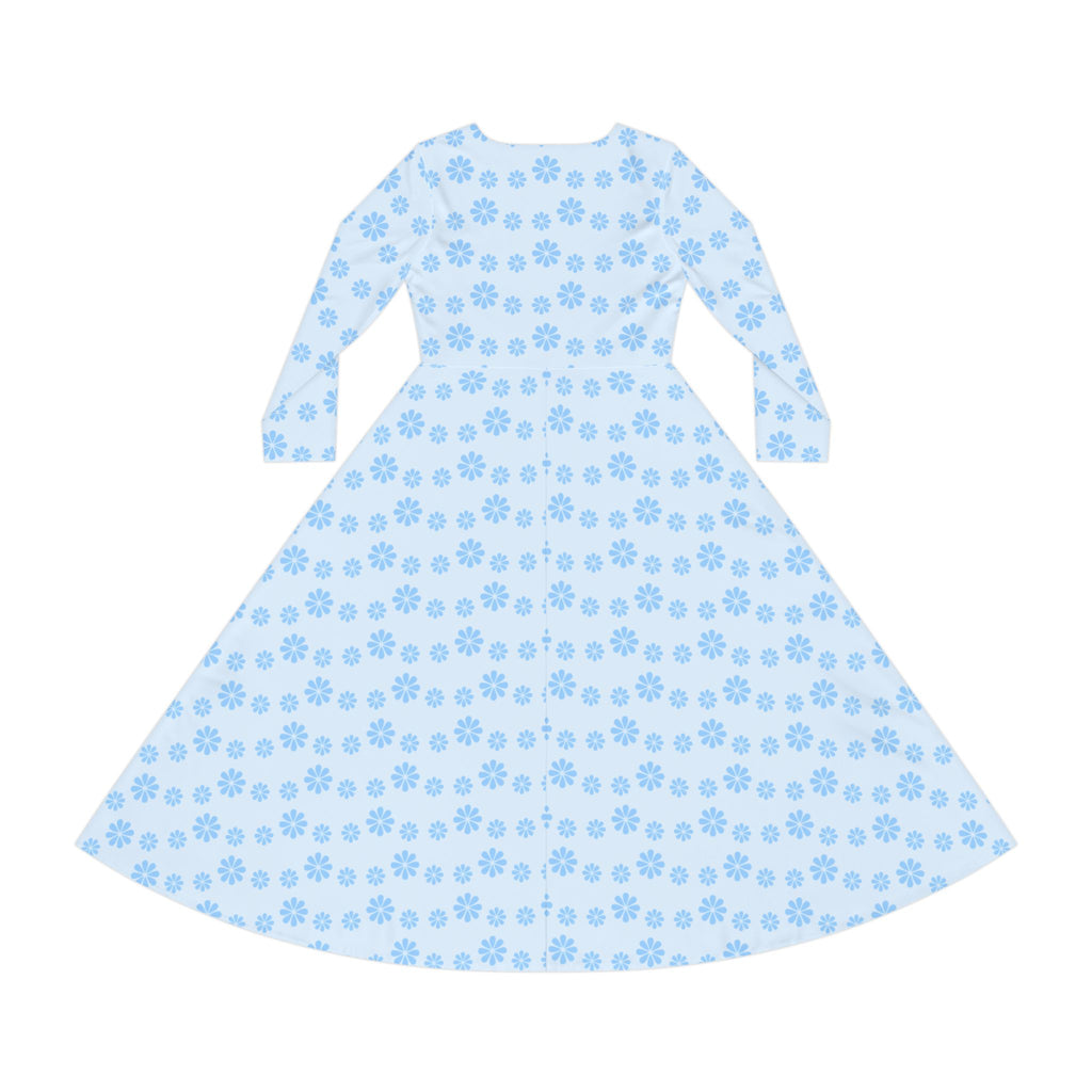 Long Sleeve Dance Dress - Light Blue Flowers
