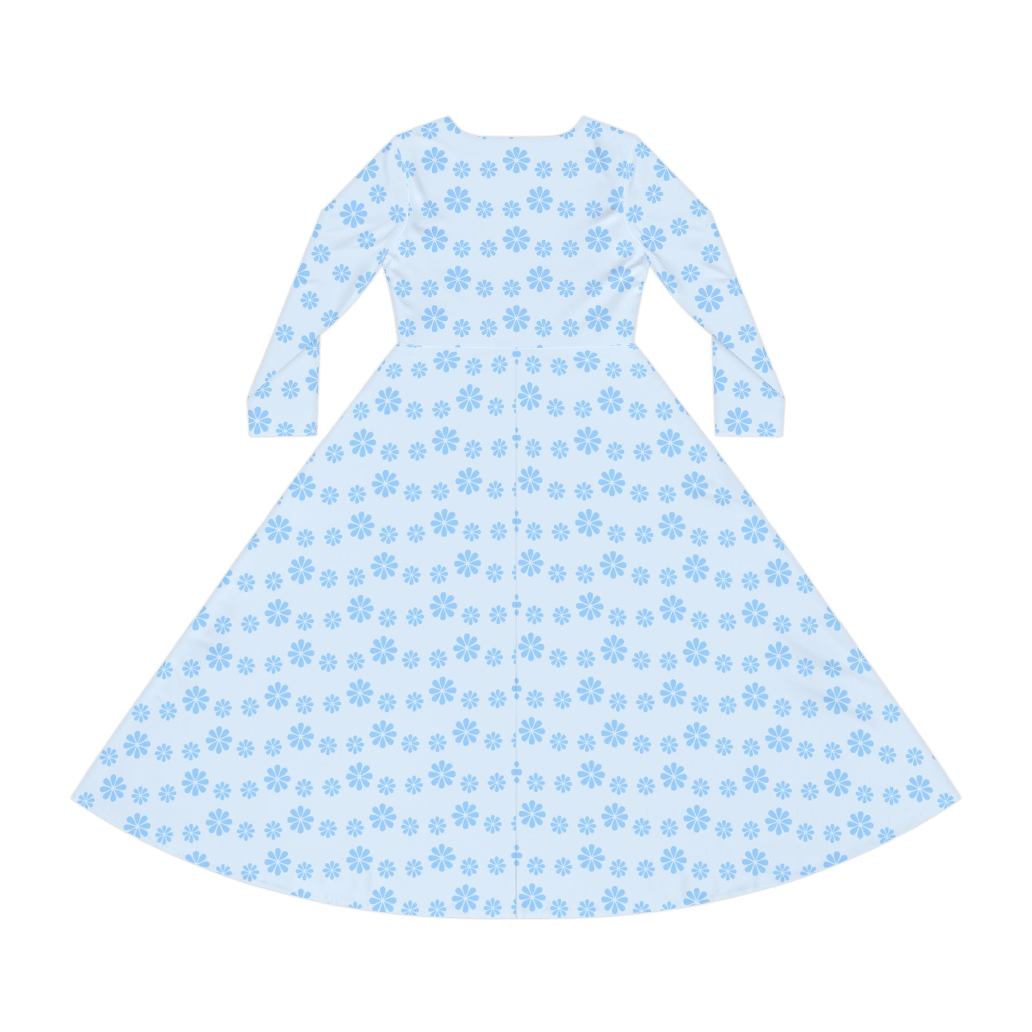 Long Sleeve Dance Dress - Light Blue Flowers