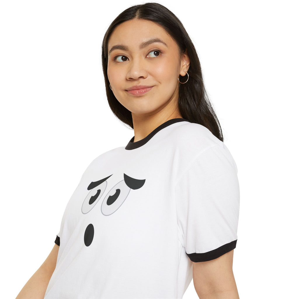 Impressed Face Ringer T-Shirt, Unisex Tee, Funny Graphic Shirt, Vintage Style Top, Cotton Tshirt