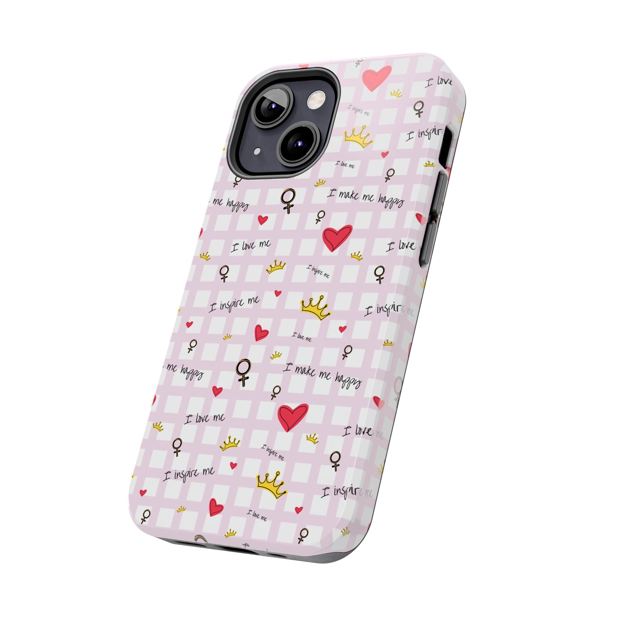 Cozy Hearts & Crowns Phone Case, Heart Design Protective Phone Cover, Crown Pattern Tough Case, Girly Phone Accessories, Valentine's Day