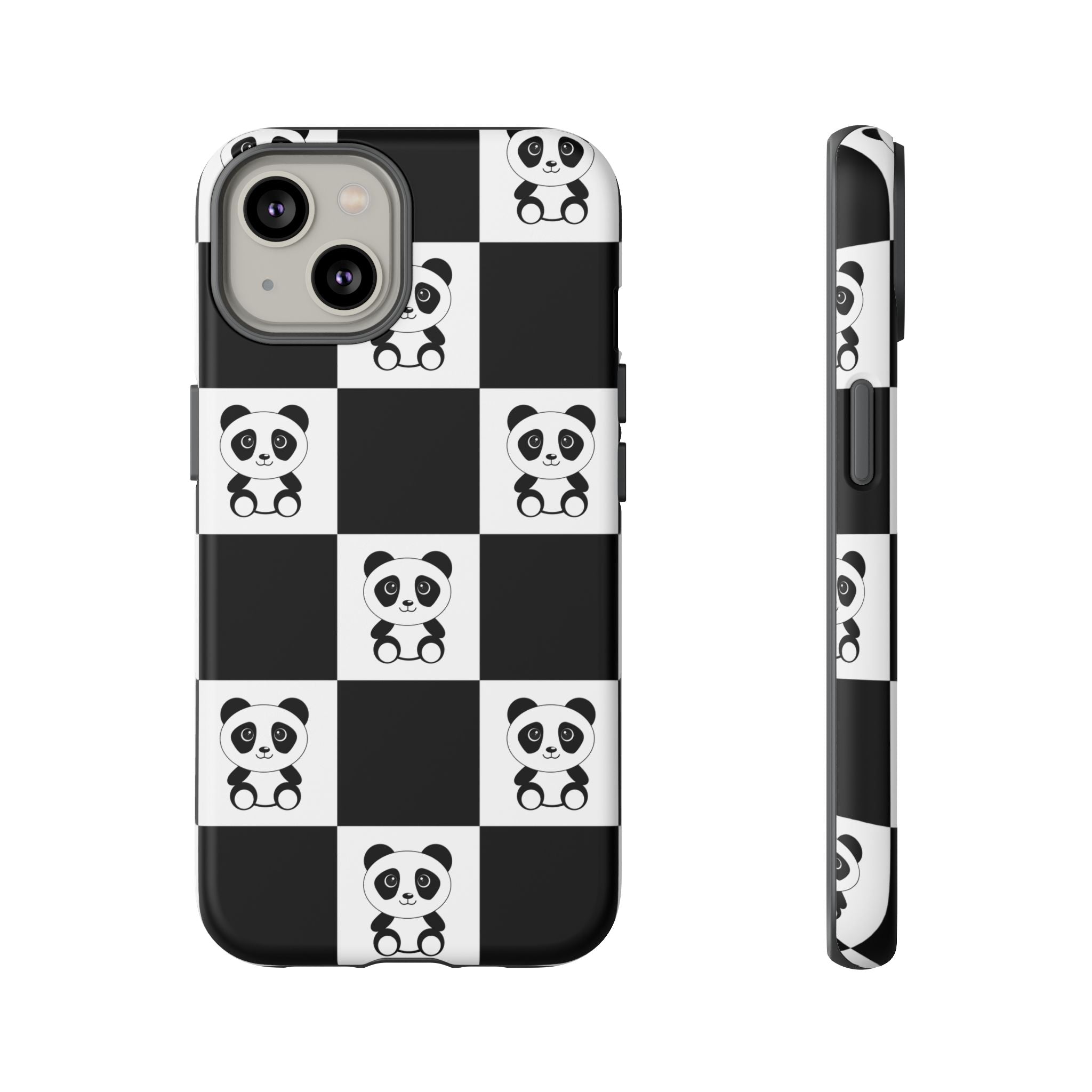 Panda Chessboard Tough Cases, Cute Panda Phone Covers, Chess Pattern iPhone Case, Board Games Phone Accessories, Animal Lover Tech