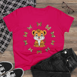 Kawaii Tiger in Butterflies Circle Tee, Women's Clothing, Cute Animal Graphic Shirt, Short Sleeve Top, Casual Wear