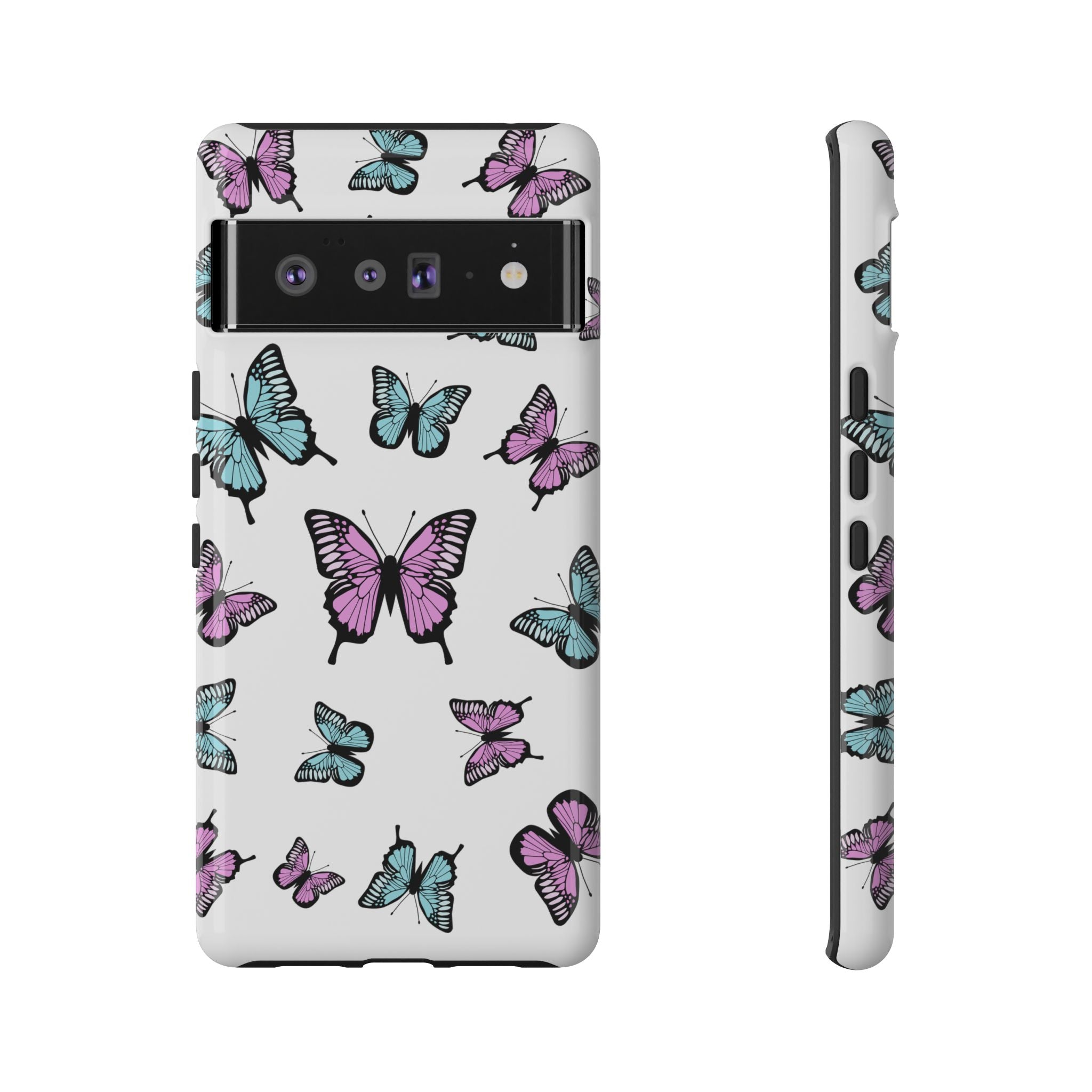 Butterfly Pattern White Background Phone Cases, Protective Cover, Strong Cases, Impact Resistant, Floral Design, Unique Gifts