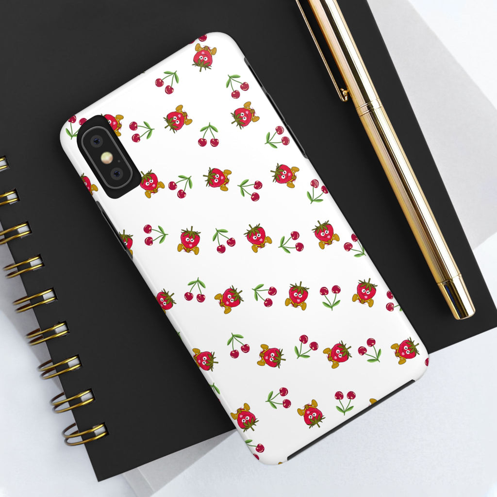 Fruit Patterned Phone Cases, Summer Fruits Phone Covers, Berry Print Tough Cases, Stylish Cell Phone Protectors, Red Fruits Phone