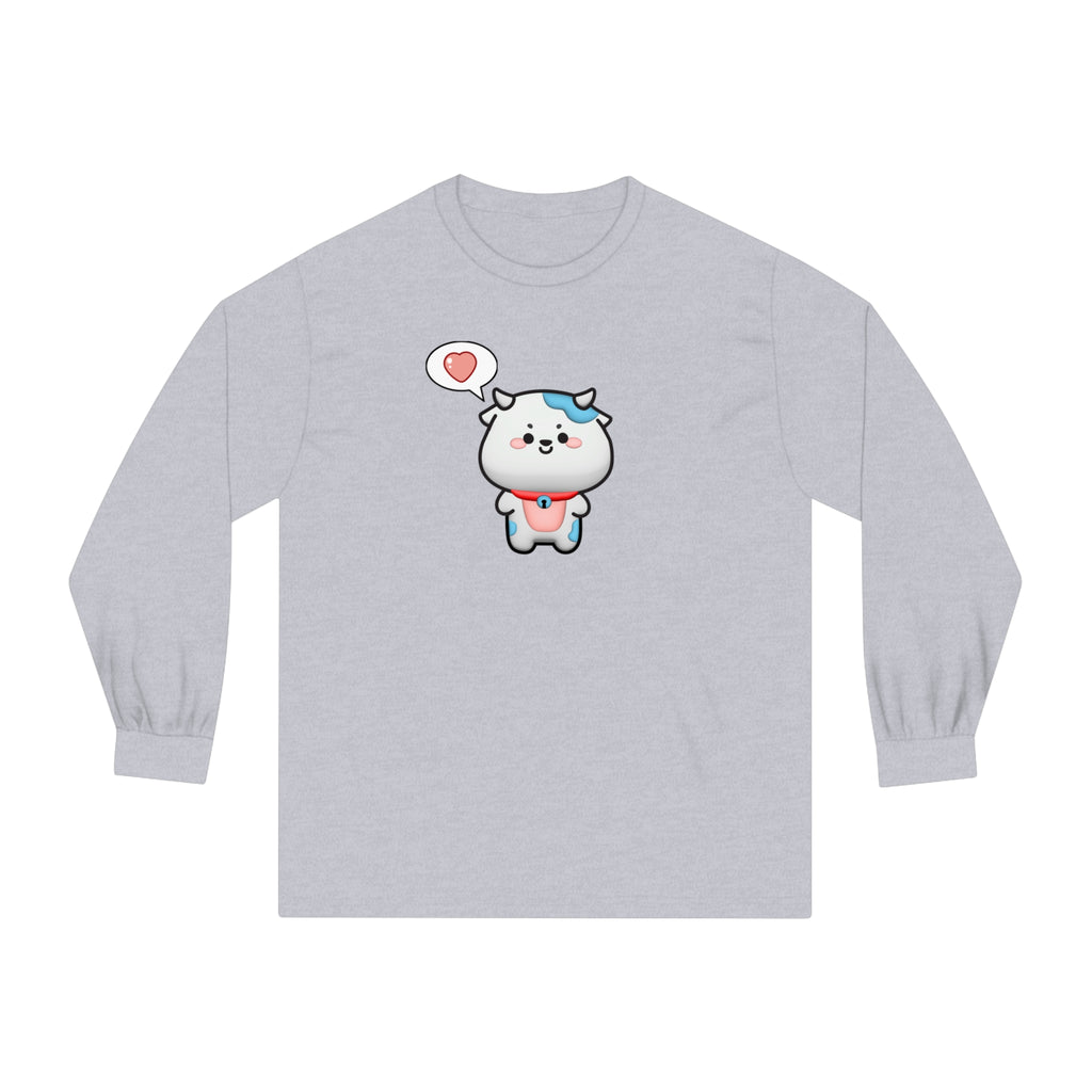 Kawaii Cow Woman Long Sleeve T-Shirt, Cute Cow Lady Tee, Funny Animal Lover Shirt, Adorable Farm Animal Top, Women's Graphic Tee