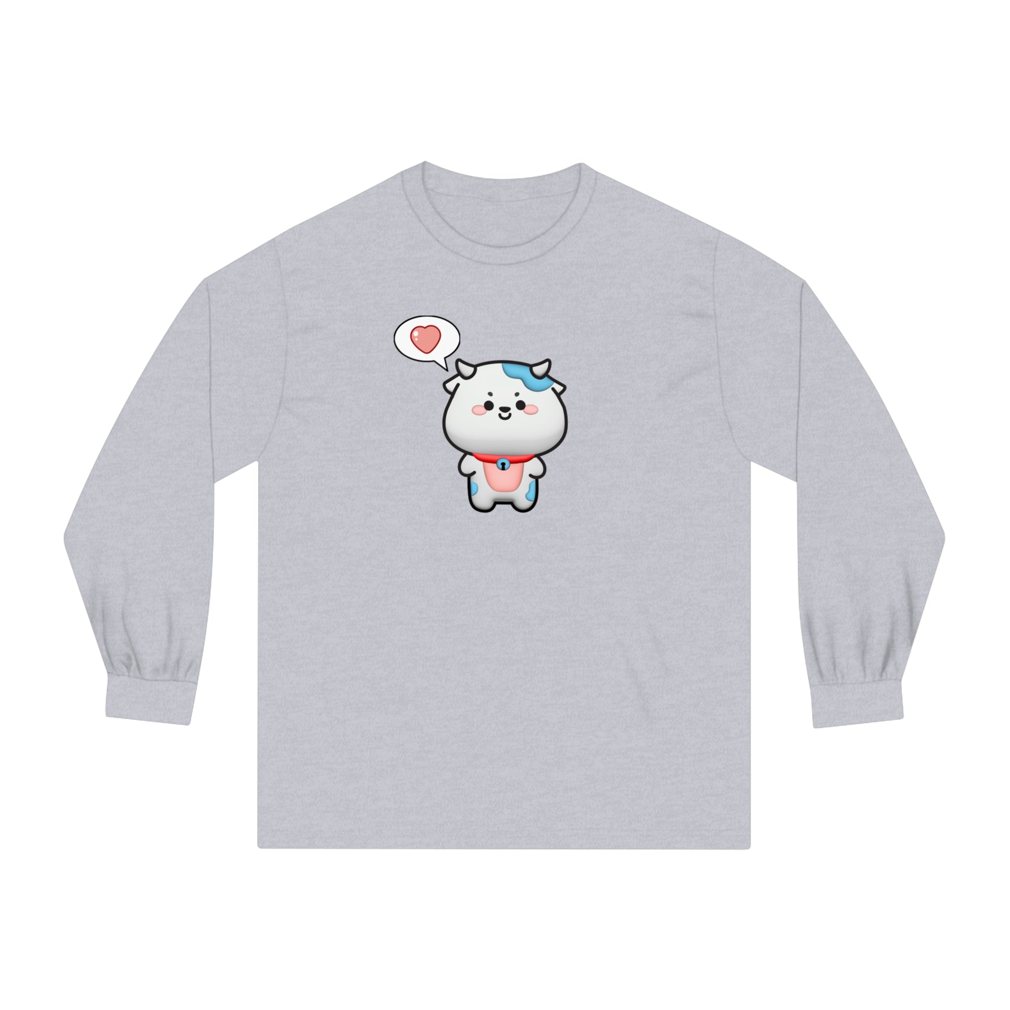 Kawaii Cow Woman Long Sleeve T-Shirt, Cute Cow Lady Tee, Funny Animal Lover Shirt, Adorable Farm Animal Top, Women's Graphic Tee