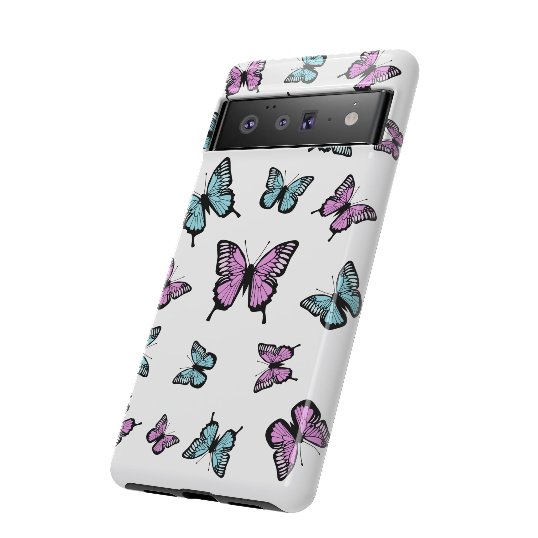 Butterfly Pattern White Background Phone Cases, Protective Cover, Strong Cases, Impact Resistant, Floral Design, Unique Gifts