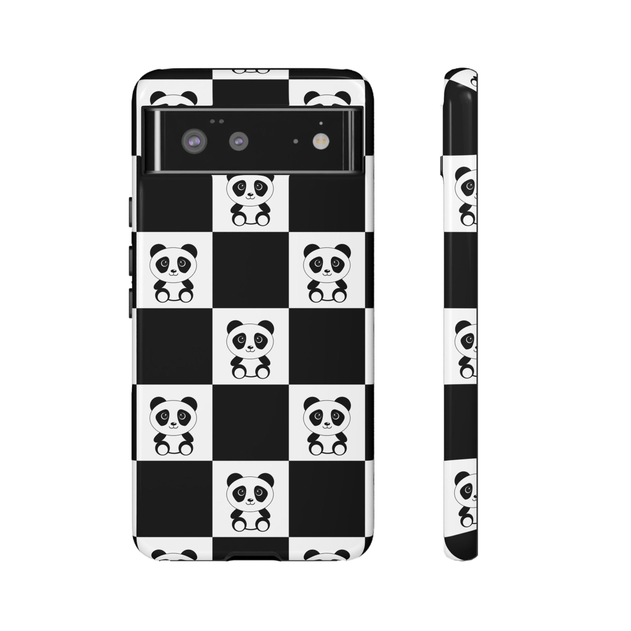 Panda Chessboard Tough Cases, Cute Panda Phone Covers, Chess Pattern iPhone Case, Board Games Phone Accessories, Animal Lover Tech