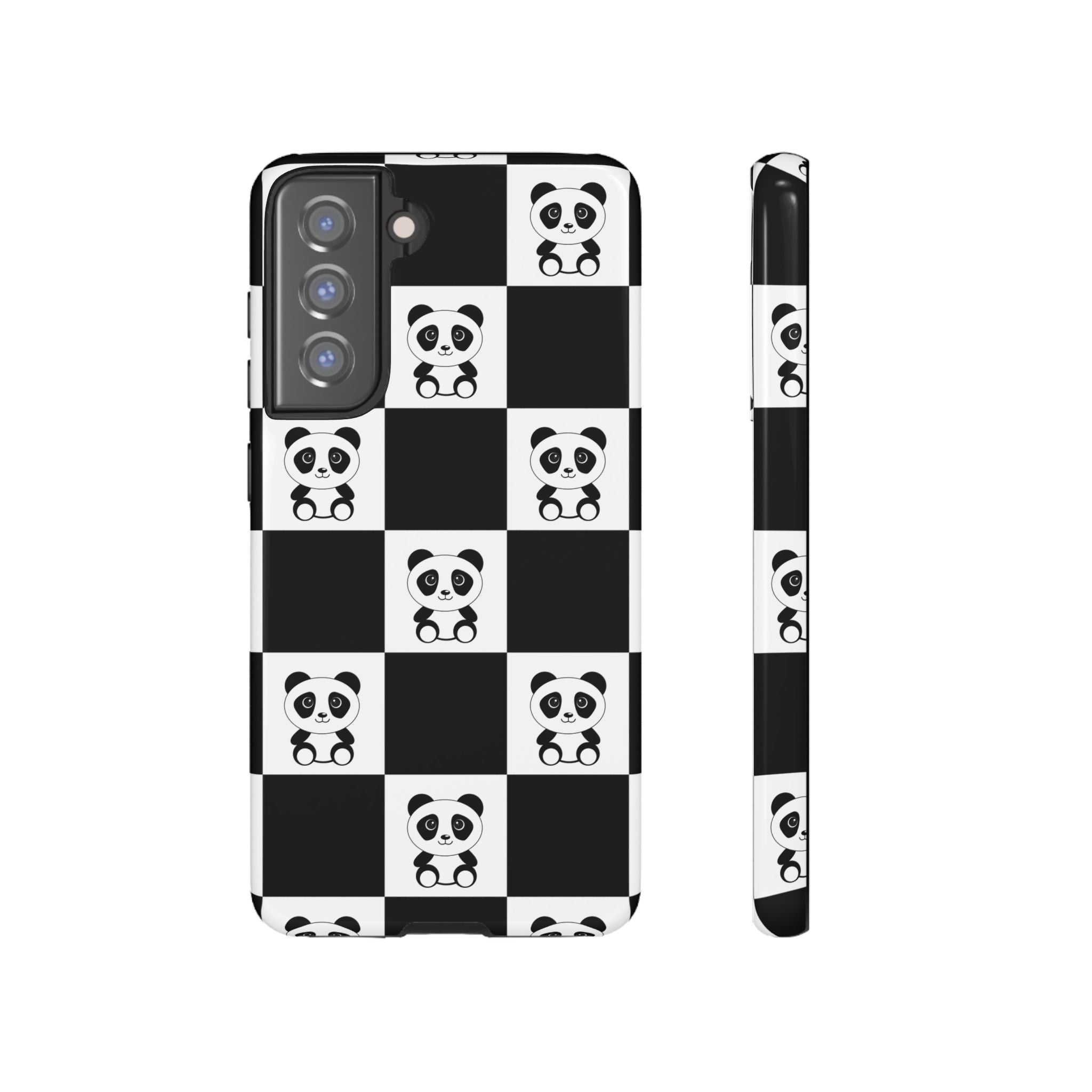 Panda Chessboard Tough Cases, Cute Panda Phone Covers, Chess Pattern iPhone Case, Board Games Phone Accessories, Animal Lover Tech