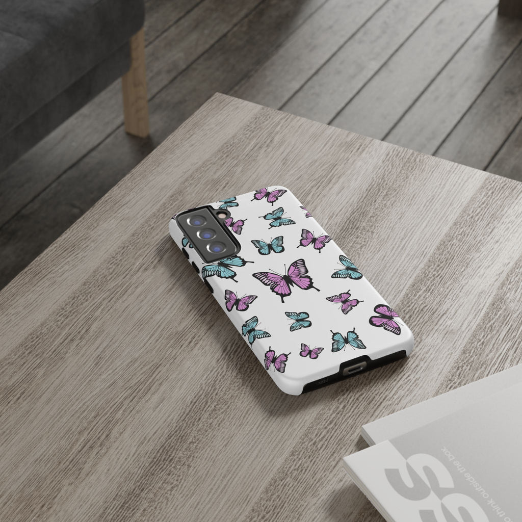 Butterfly Pattern White Background Phone Cases, Protective Cover, Strong Cases, Impact Resistant, Floral Design, Unique Gifts