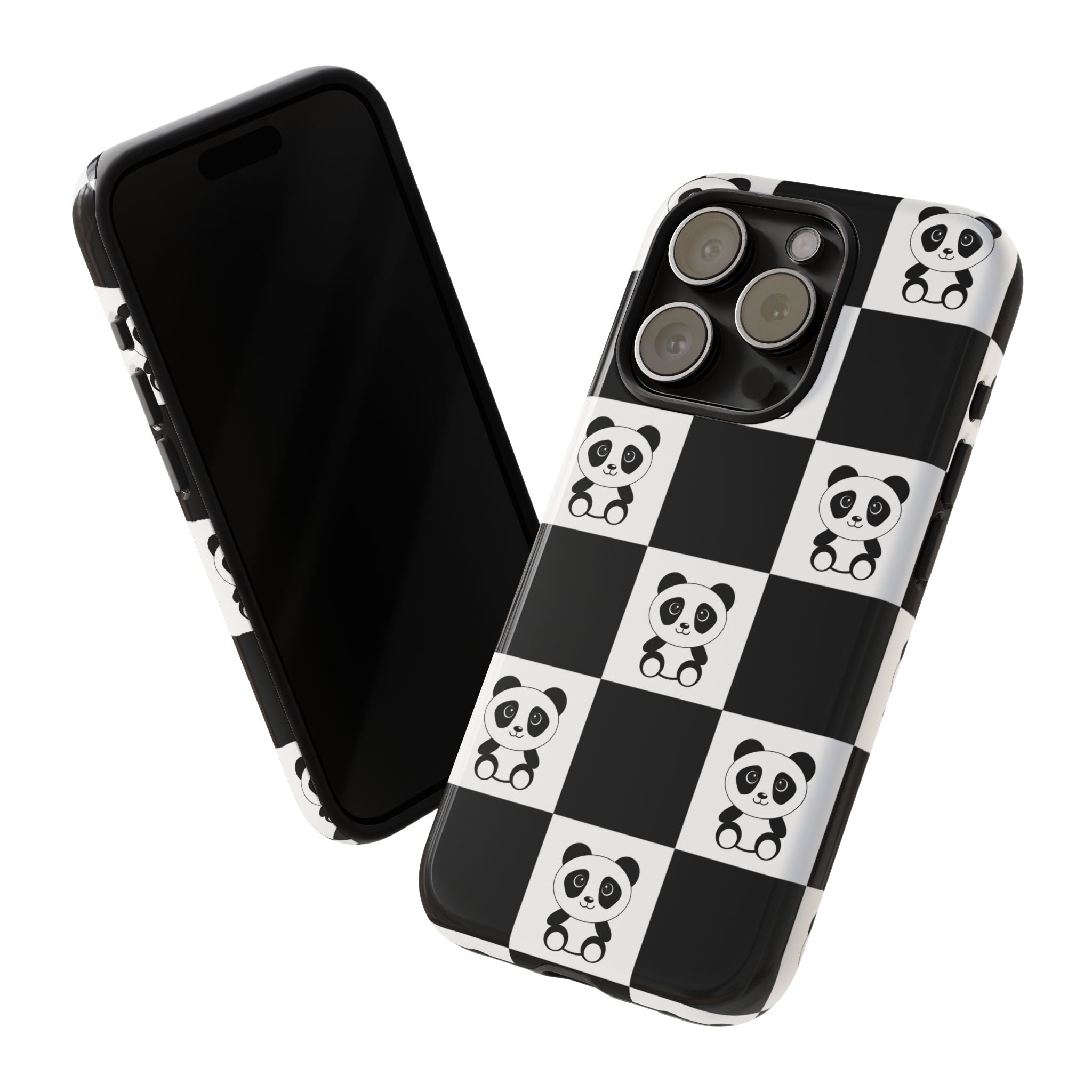 Panda Chessboard Tough Cases, Cute Panda Phone Covers, Chess Pattern iPhone Case, Board Games Phone Accessories, Animal Lover Tech