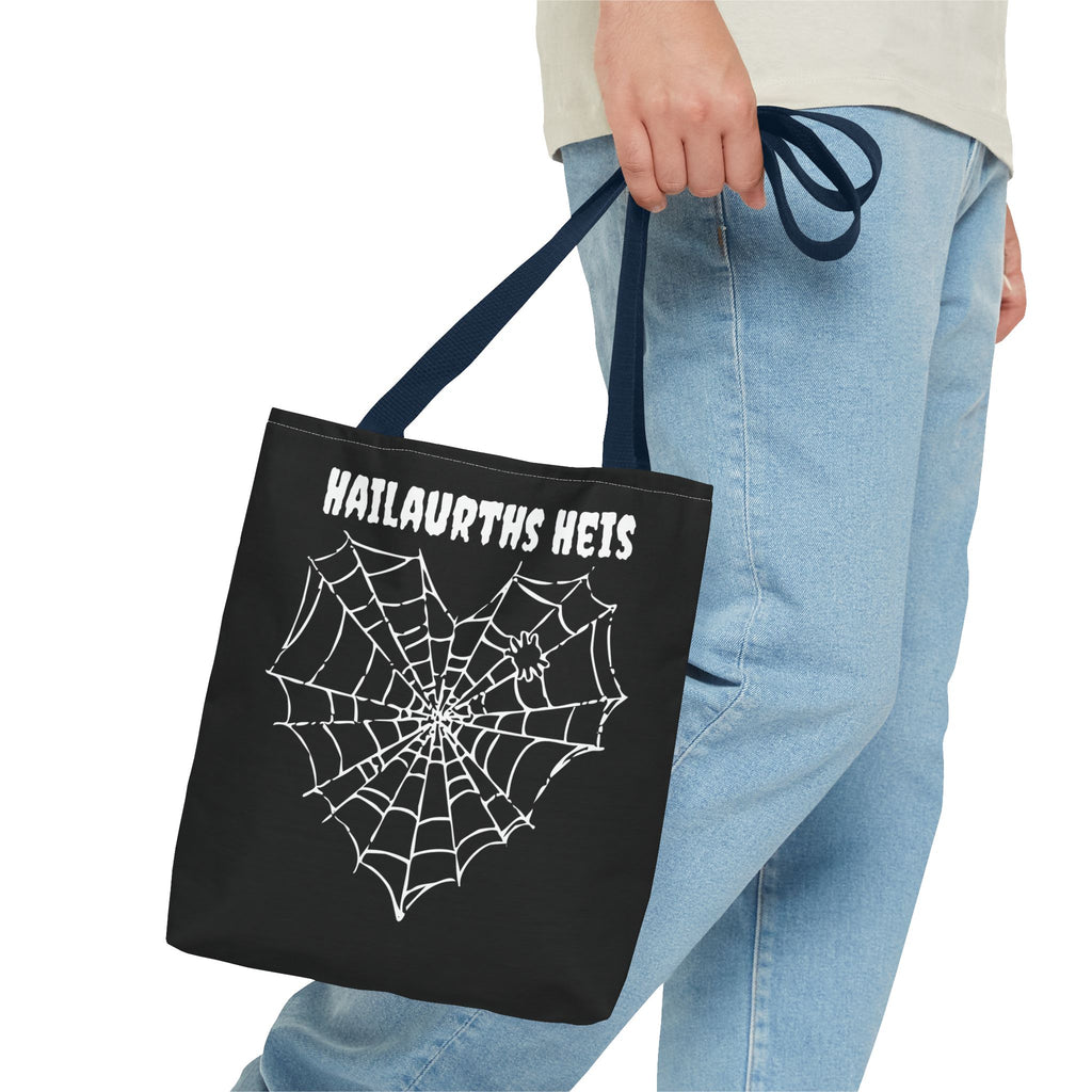 Gothic Spider Web Heart Tote Bag - Creepy Halloween Carryall, Black Widow Arachnid Shoulder Tote, Spooky Goth Shopping Bag, Punk Rock
