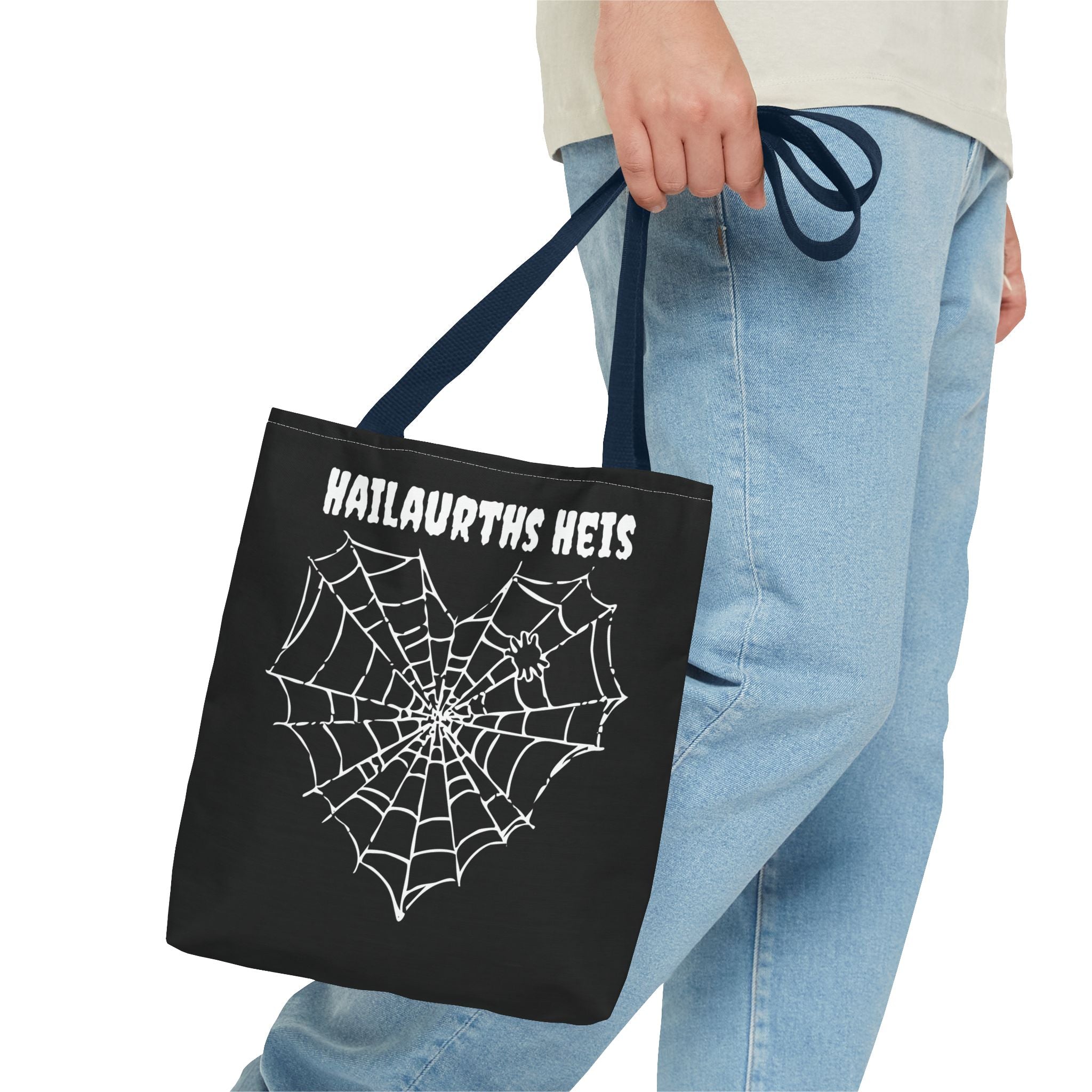 Gothic Spider Web Heart Tote Bag - Creepy Halloween Carryall, Black Widow Arachnid Shoulder Tote, Spooky Goth Shopping Bag, Punk Rock