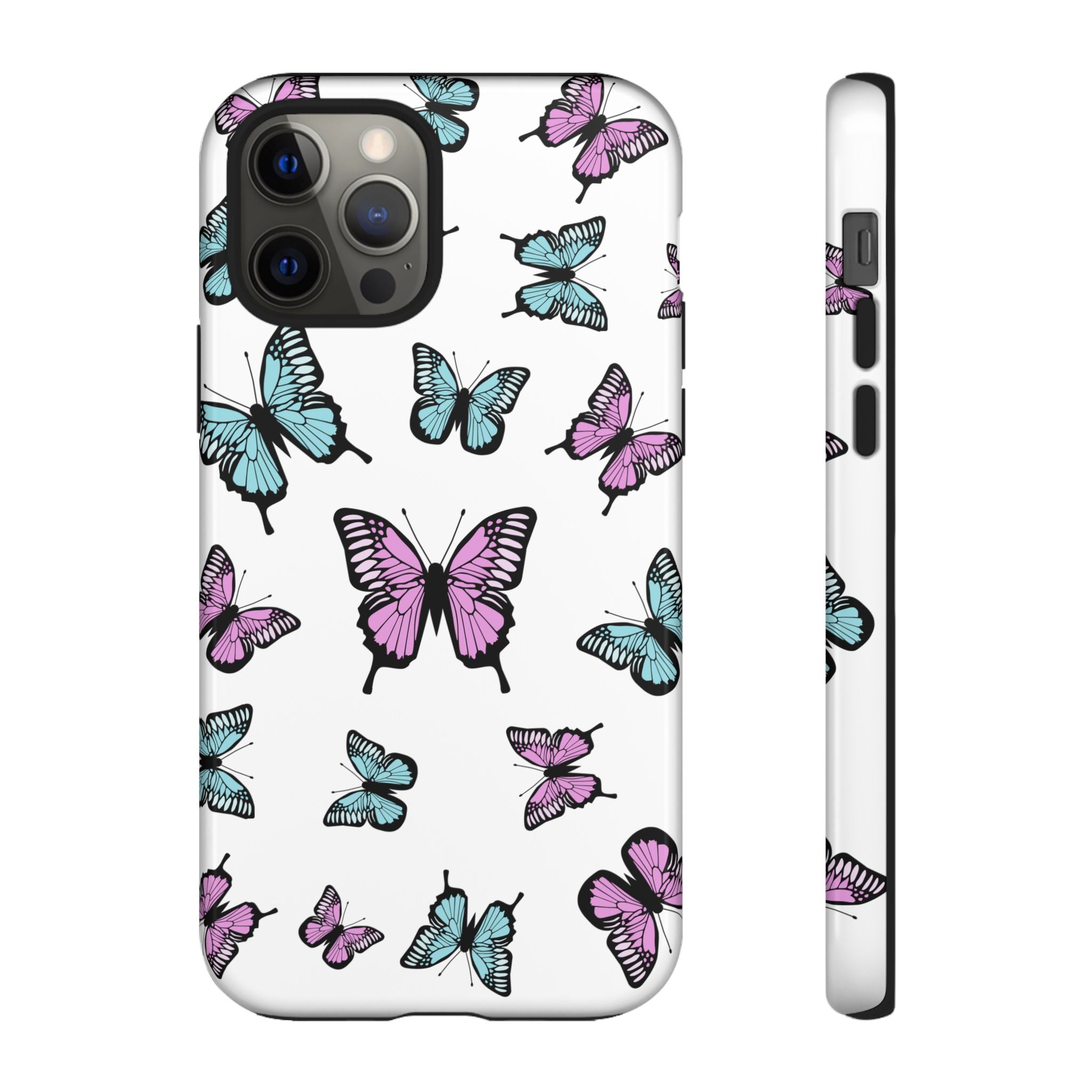 Butterfly Pattern White Background Phone Cases, Protective Cover, Strong Cases, Impact Resistant, Floral Design, Unique Gifts