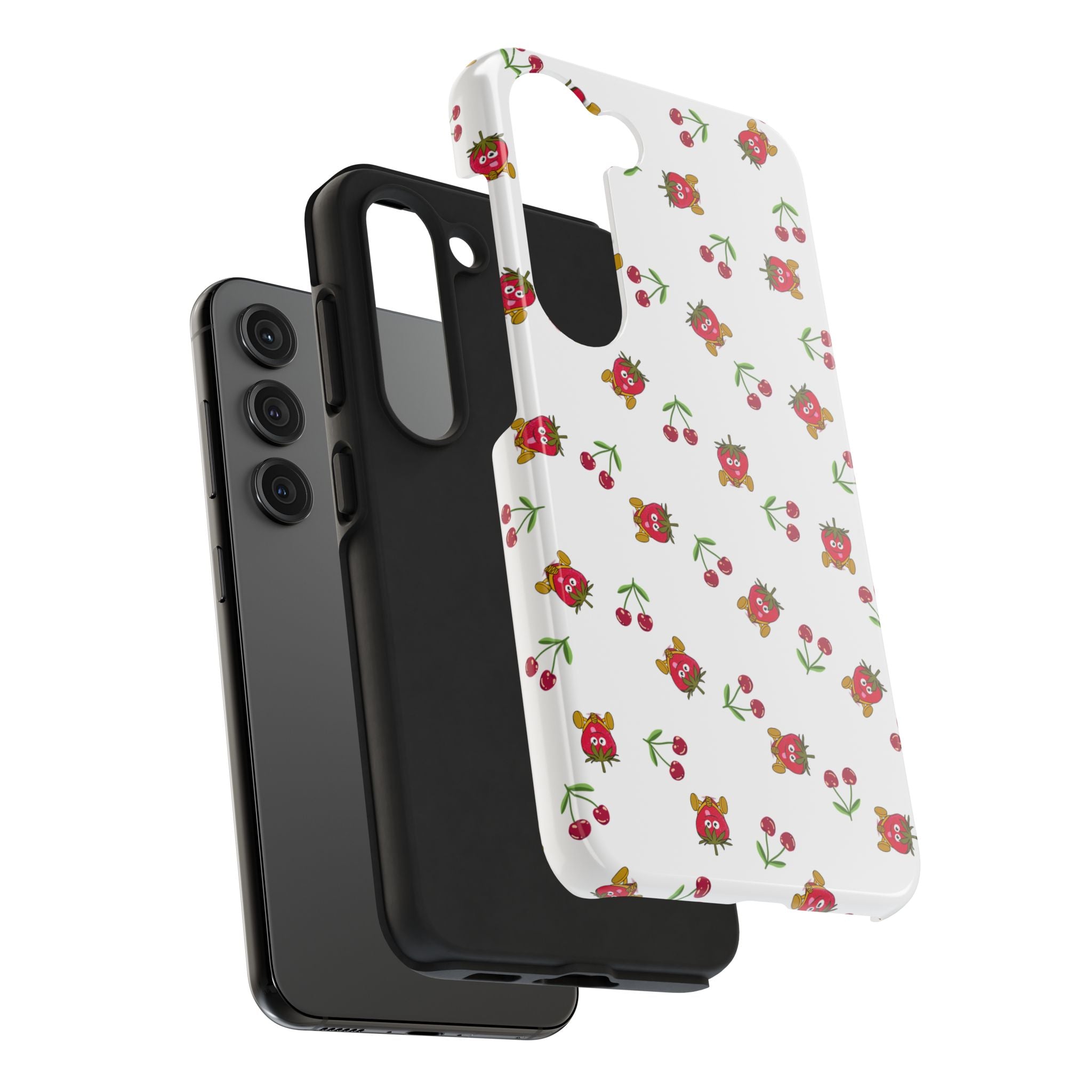 Fruit Patterned Phone Cases, Summer Fruits Phone Covers, Berry Print Tough Cases, Stylish Cell Phone Protectors, Red Fruits Phone