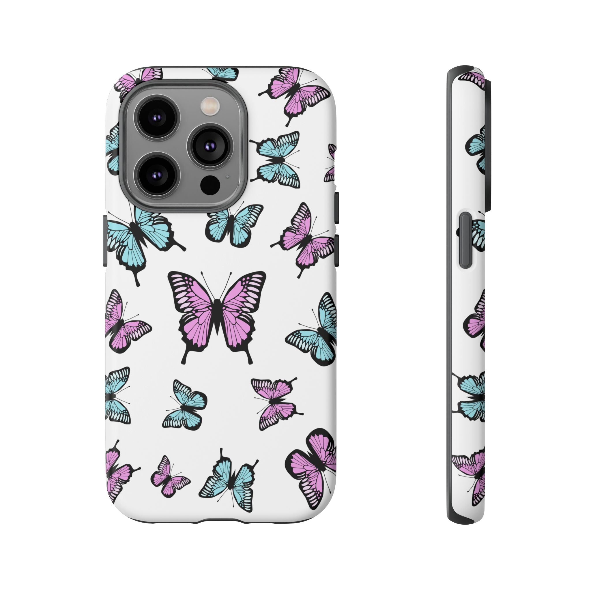 Butterfly Pattern White Background Phone Cases, Protective Cover, Strong Cases, Impact Resistant, Floral Design, Unique Gifts