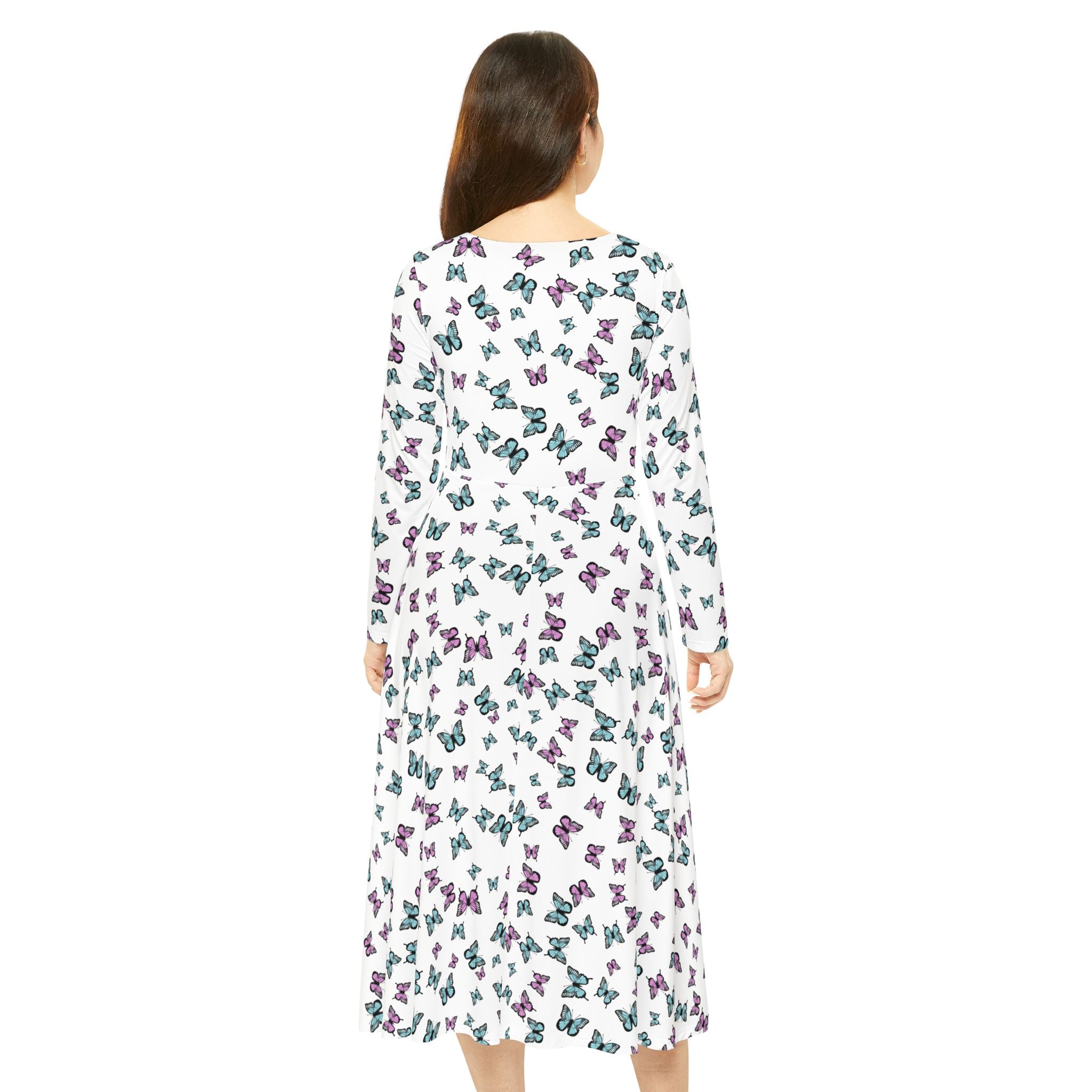Butterfly Pattern Women's Long Sleeve Dance Dress - Elegant Dancewear for Women, Dance Costume, Performance Outfit, Ballet Attire