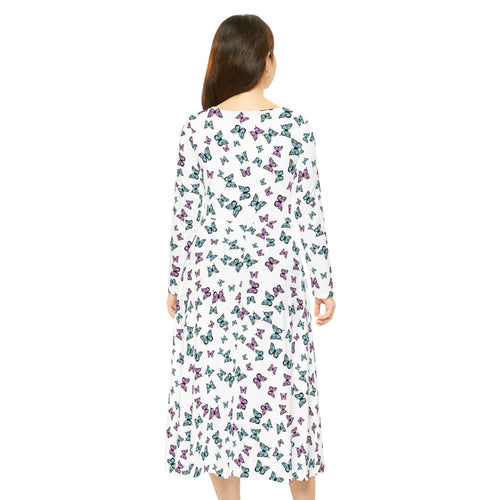 Butterfly Pattern Women's Long Sleeve Dance Dress - Elegant Dancewear for Women, Dance Costume, Performance Outfit, Ballet Attire