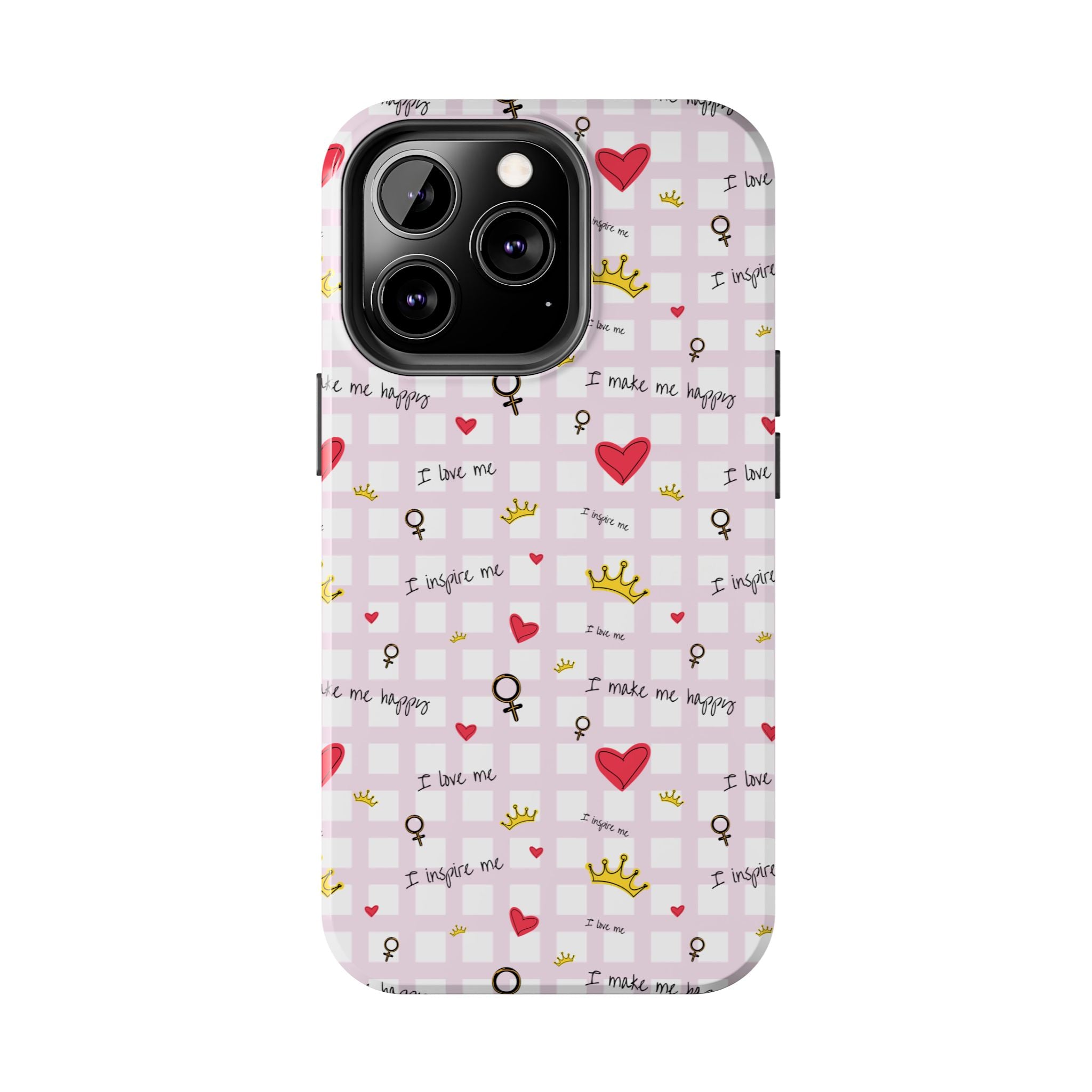 Cozy Hearts & Crowns Phone Case, Heart Design Protective Phone Cover, Crown Pattern Tough Case, Girly Phone Accessories, Valentine's Day
