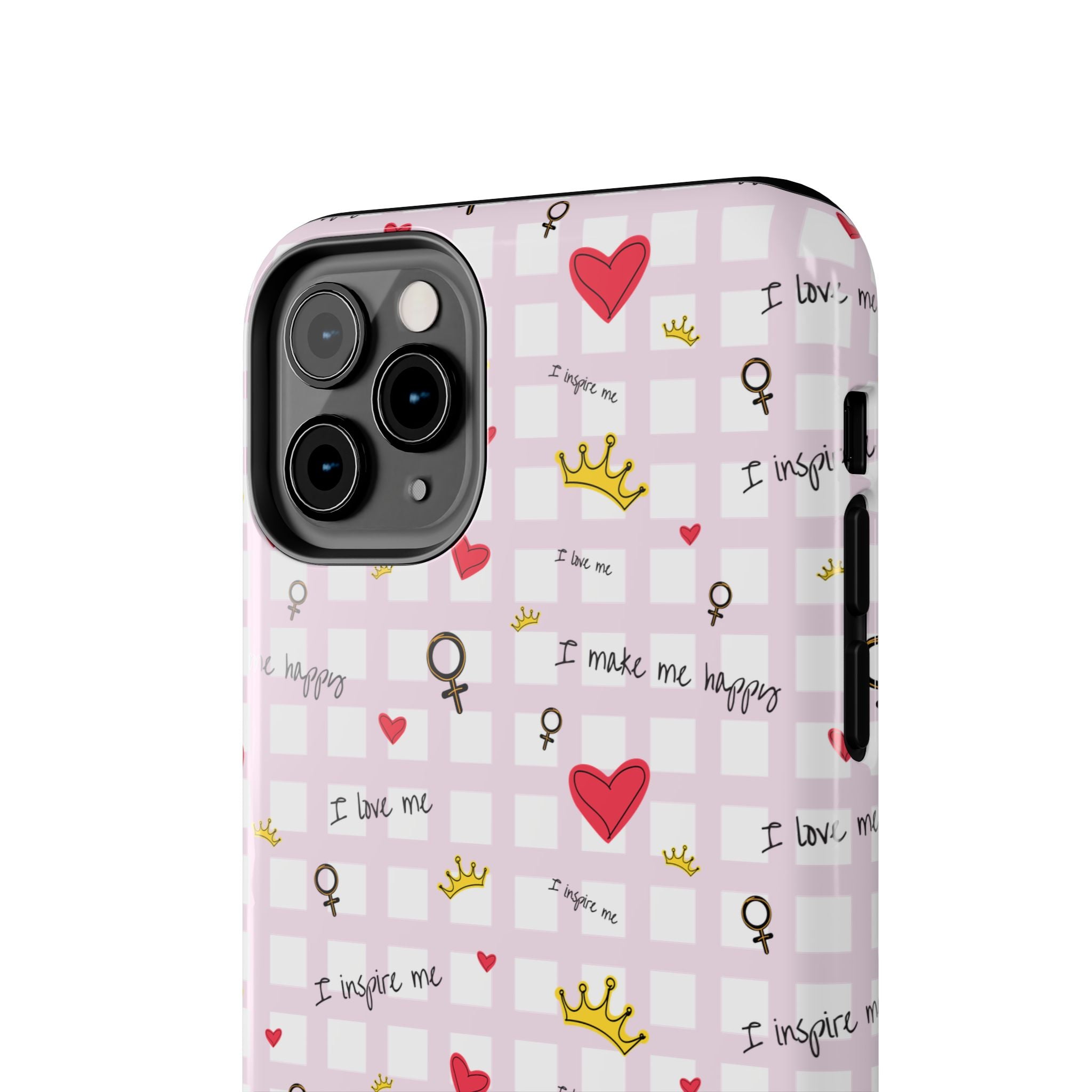 Cozy Hearts & Crowns Phone Case, Heart Design Protective Phone Cover, Crown Pattern Tough Case, Girly Phone Accessories, Valentine's Day