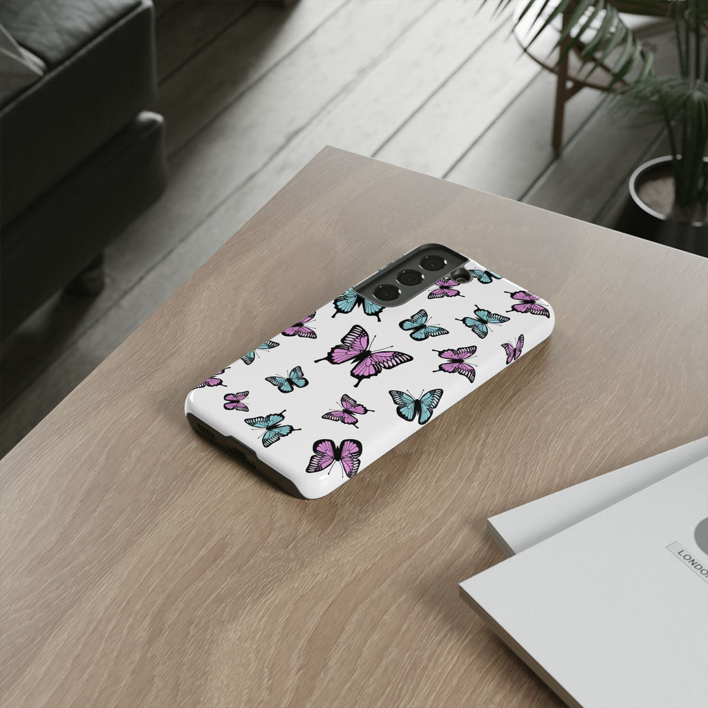 Butterfly Pattern White Background Phone Cases, Protective Cover, Strong Cases, Impact Resistant, Floral Design, Unique Gifts