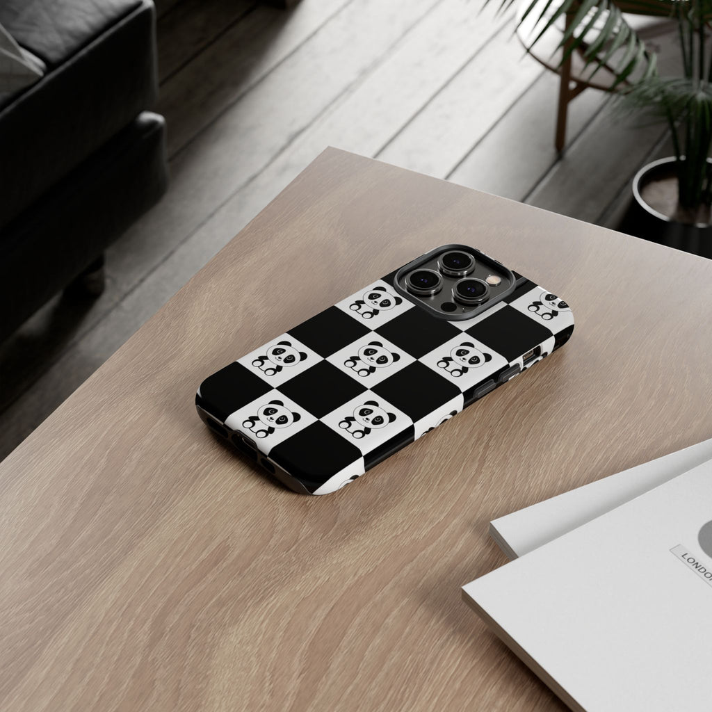 Panda Chessboard Tough Cases, Cute Panda Phone Covers, Chess Pattern iPhone Case, Board Games Phone Accessories, Animal Lover Tech
