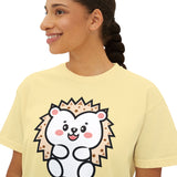 Kawaii Hedgehog Boxy Tee - Women's Graphic T-Shirt