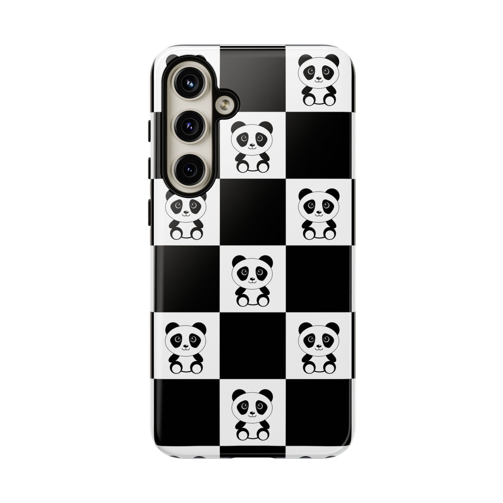Panda Chessboard Tough Cases, Cute Panda Phone Covers, Chess Pattern iPhone Case, Board Games Phone Accessories, Animal Lover Tech