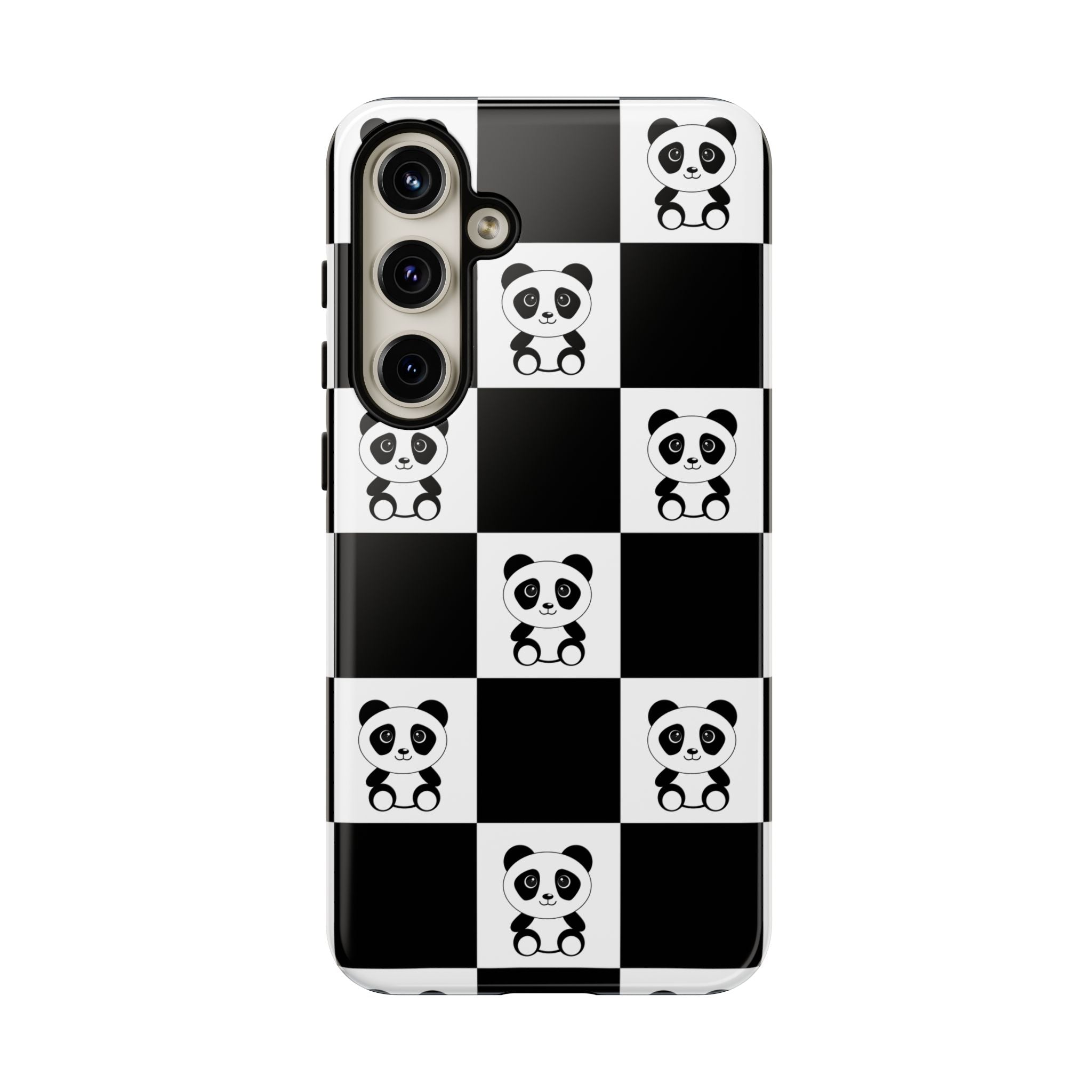 Panda Chessboard Tough Cases, Cute Panda Phone Covers, Chess Pattern iPhone Case, Board Games Phone Accessories, Animal Lover Tech