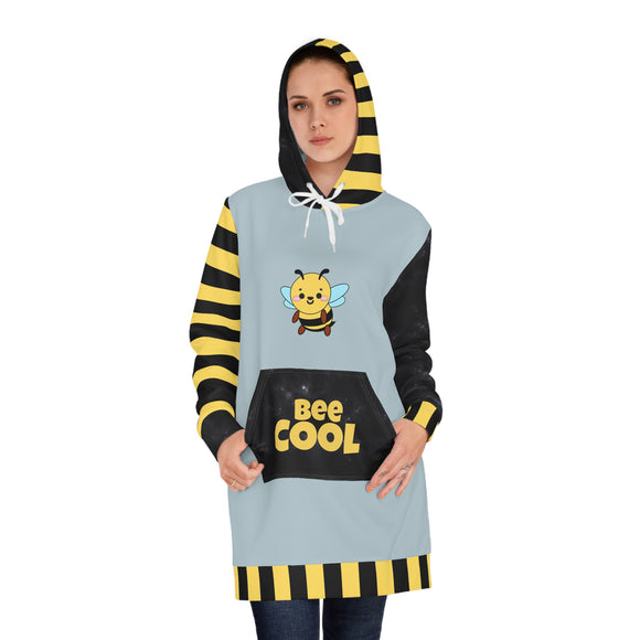 Kawaii Bee Cool Women's Hoodie Dress - Cute Animal Print Sweatshirt Tunic, Fun Winter Fashion, Gift for Her, Trendy Lounge Wear, Comfy