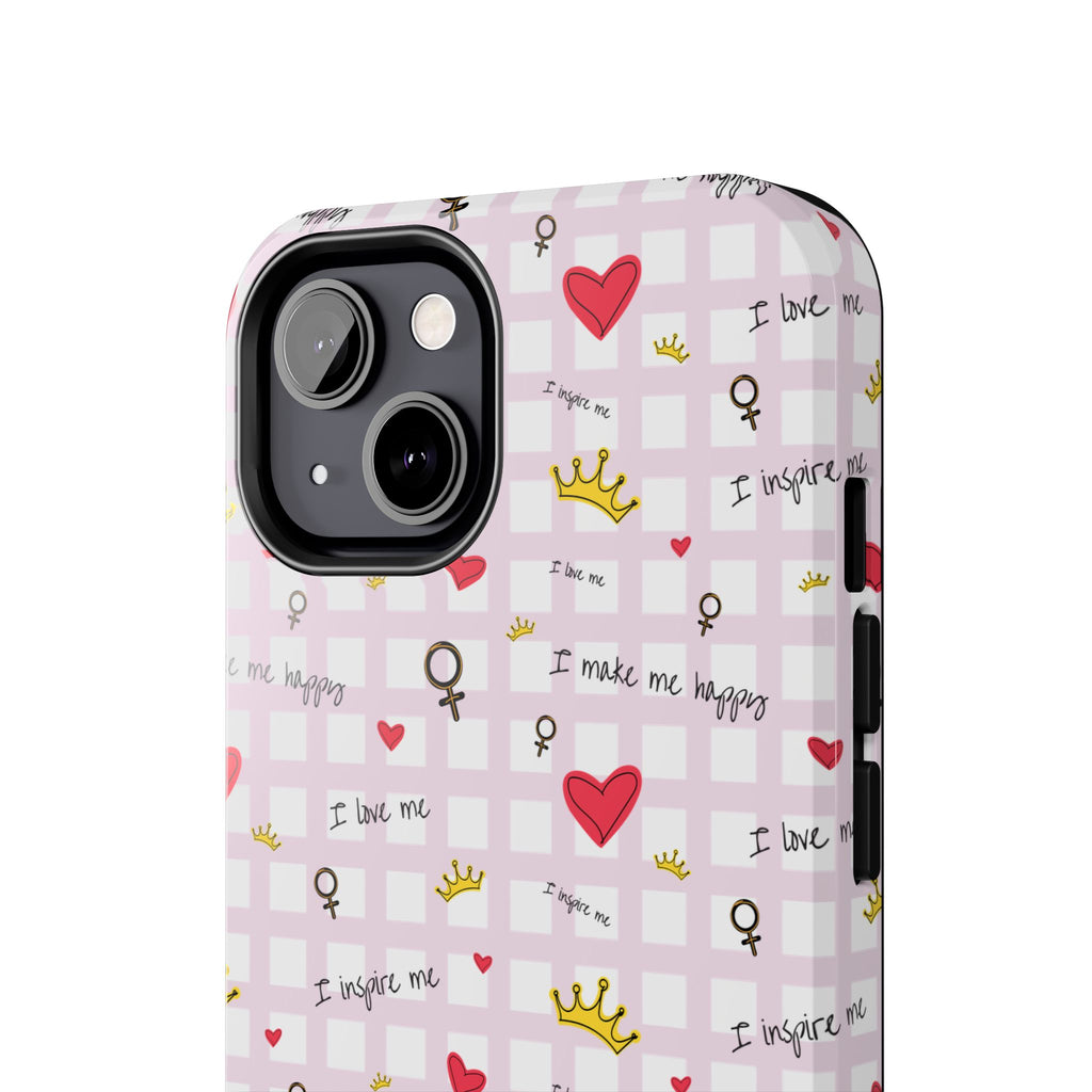 Cozy Hearts & Crowns Phone Case, Heart Design Protective Phone Cover, Crown Pattern Tough Case, Girly Phone Accessories, Valentine's Day