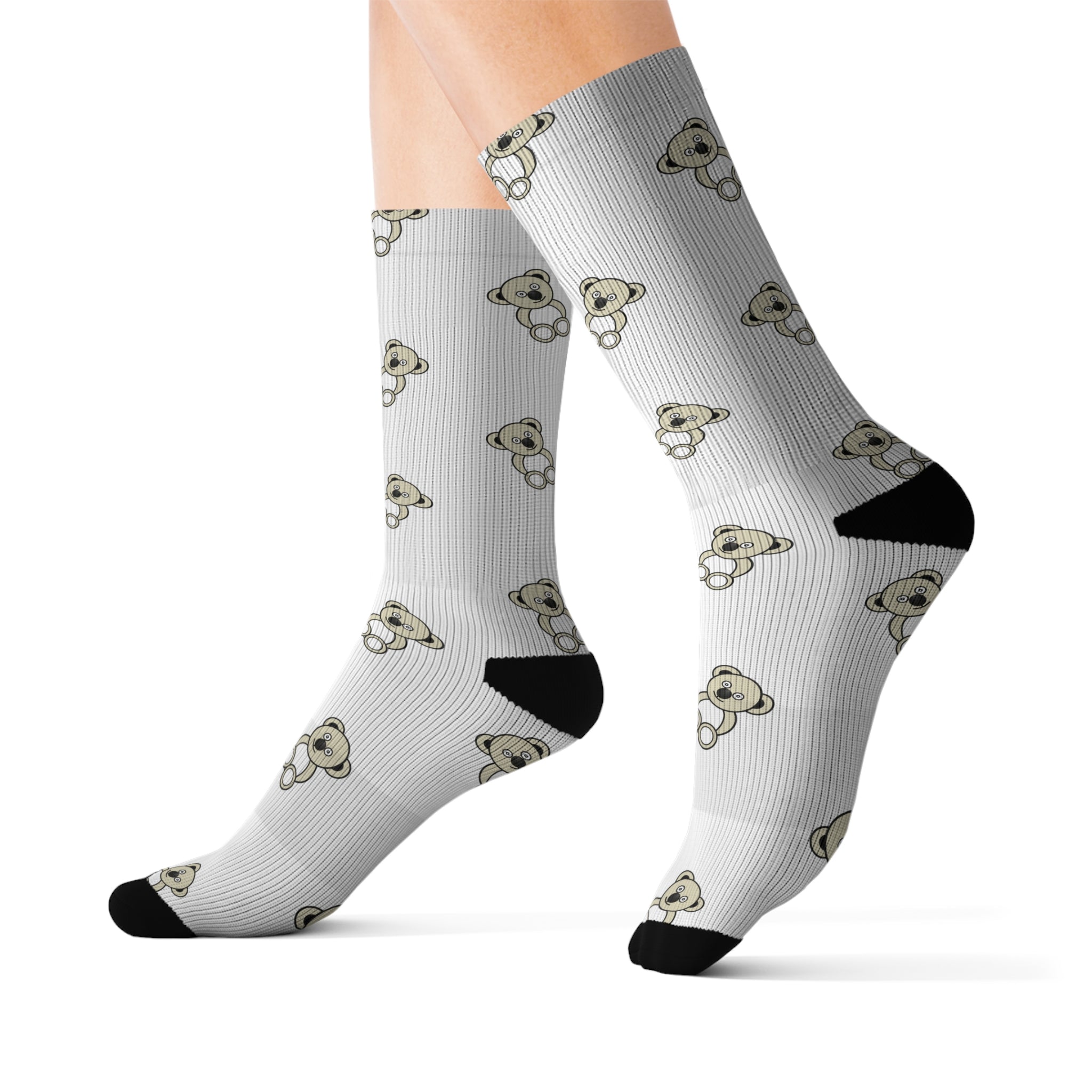 Cute Bears Sublimation Socks, White Bear Pattern Socks, Animal Lover Gift, Cozy Winter Socks, Unique Novelty Socks, Fun Sock Apparel