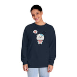 Kawaii Cow Woman Long Sleeve T-Shirt, Cute Cow Lady Tee, Funny Animal Lover Shirt, Adorable Farm Animal Top, Women's Graphic Tee