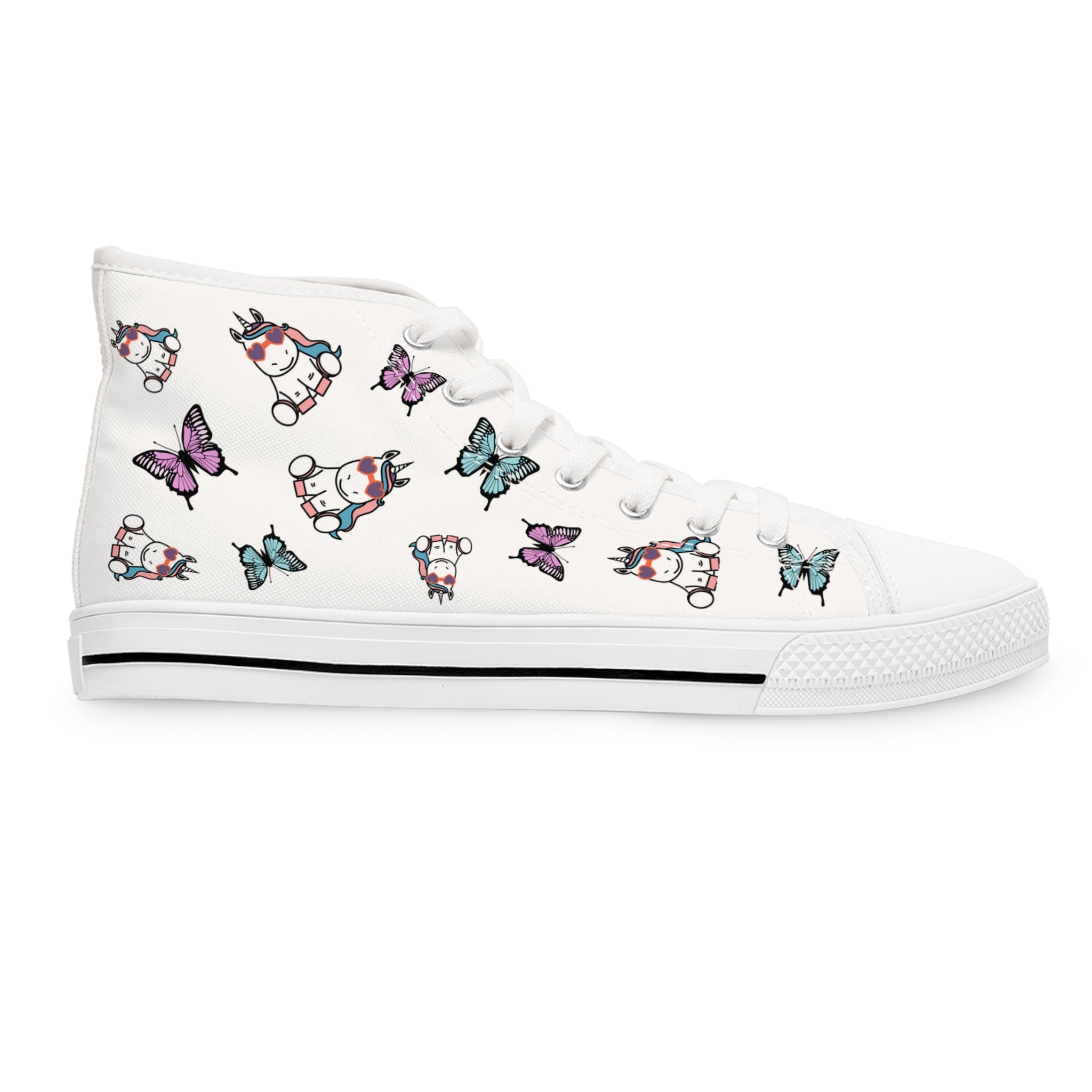 Kawaii Unicorn Women's High Top Sneakers, Cute Sneaker Shoes, Magical Fairy Tale Unicorn Footwear, Gift for Unicorn Lovers, Unicorn