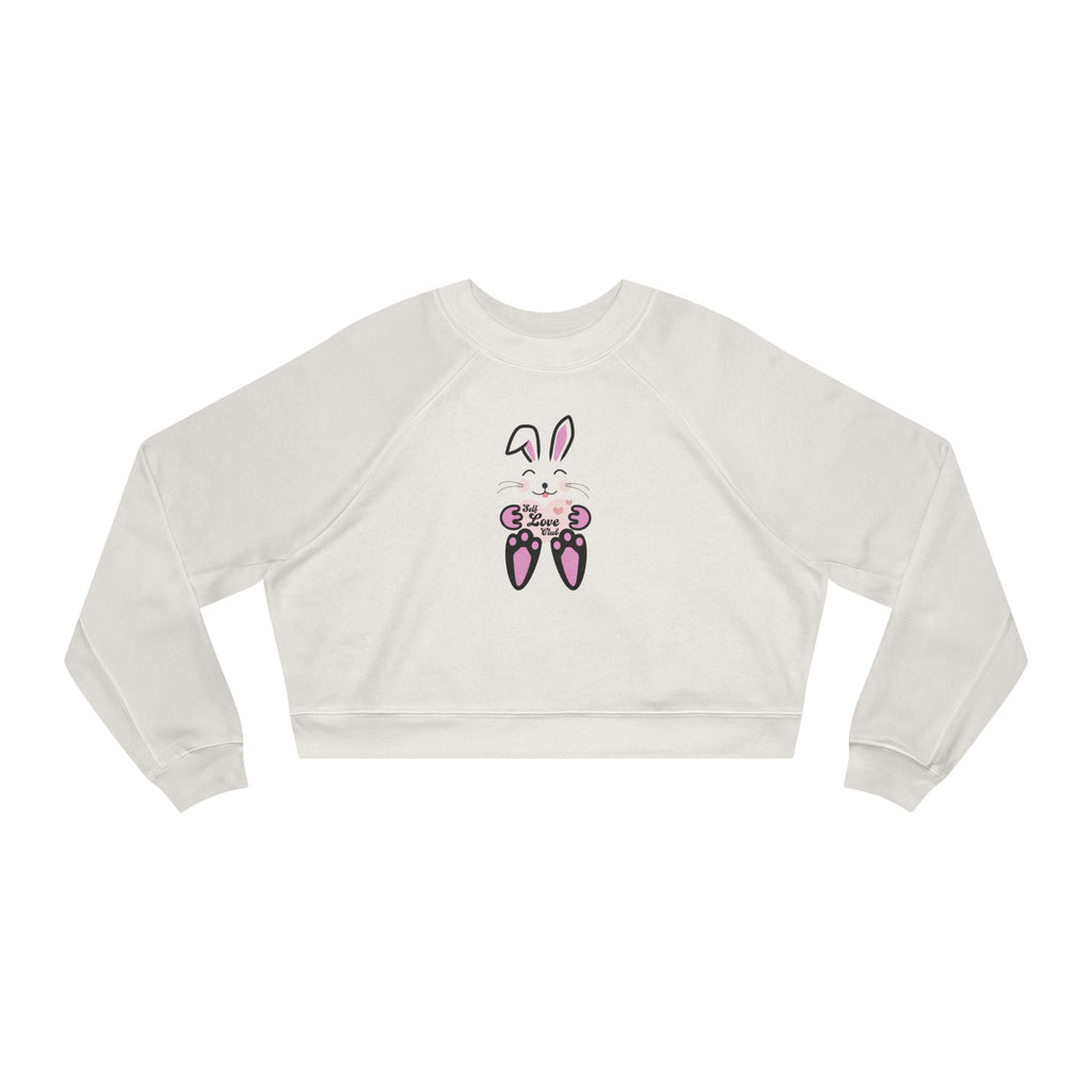 Kawaii Rabbit Face Fleece Pullover, Self Love Club Top, Cute Cropped Sweatshirt, Women's Fashion Jumper, Trendy Hoodie for Her
