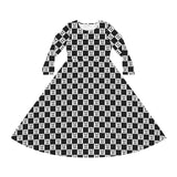 Pandas Chessboard Dance Dress, Women's Long Sleeve, Panda Lover Gift, Cute Animal Outfit, Black and White Costume, Fun Chessboard Design