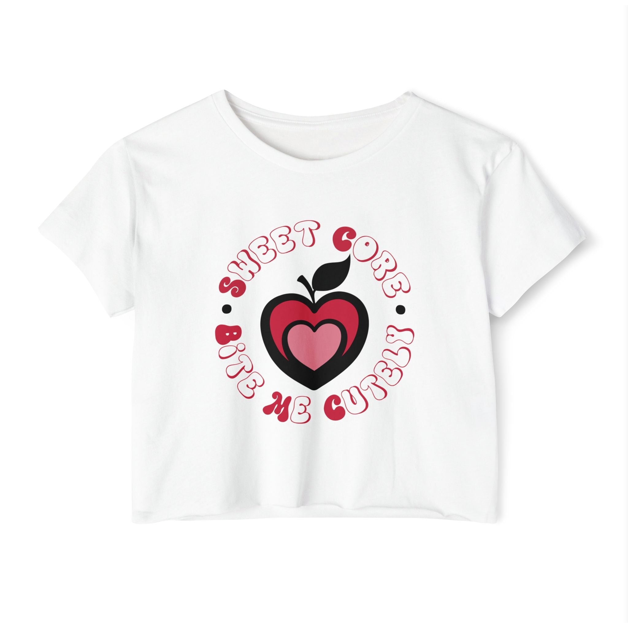 Sweet Core Heart Apple Crop Top — Y2K Indie Soft Girl Festival Tee