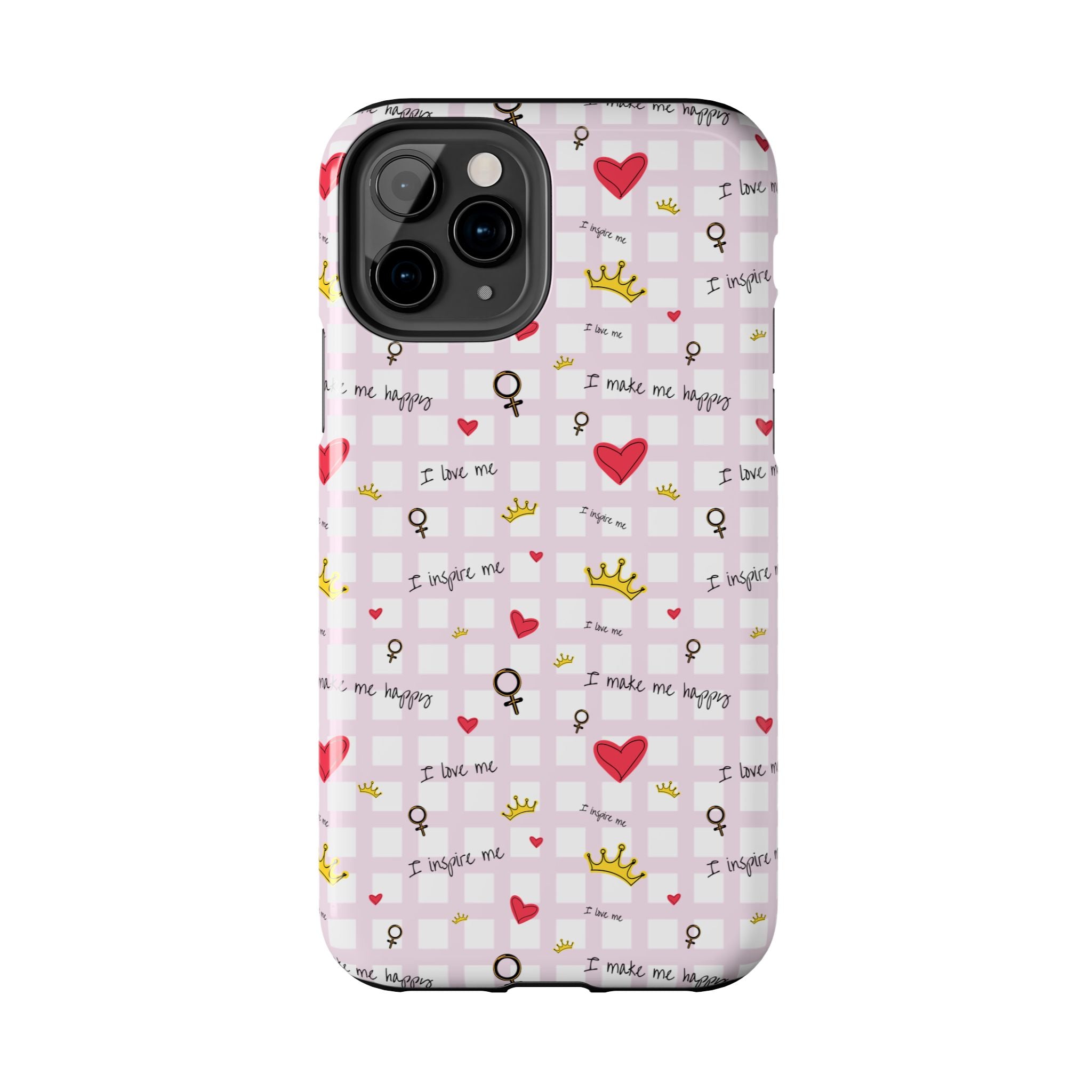 Cozy Hearts & Crowns Phone Case, Heart Design Protective Phone Cover, Crown Pattern Tough Case, Girly Phone Accessories, Valentine's Day