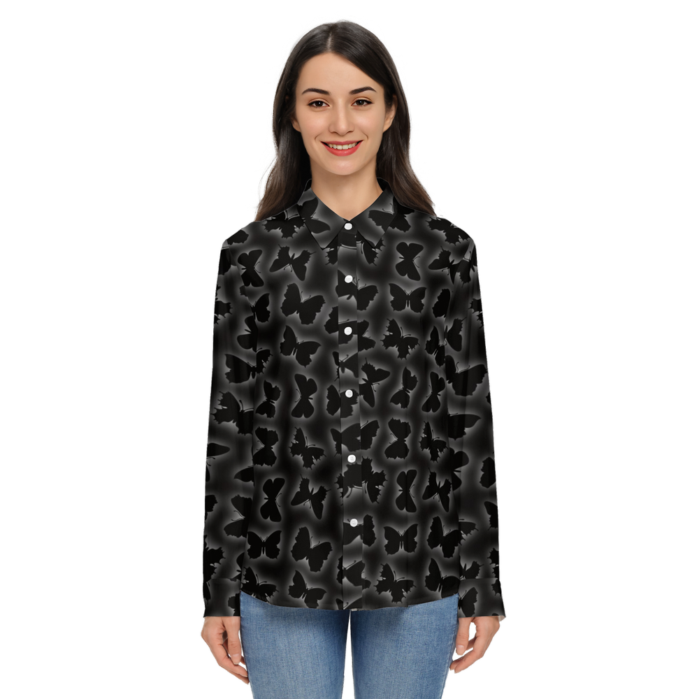 Glowing Butterflies Women's Classic Long Sleeve Button-Up Shirt Silky-like Elegance