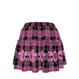 Pink Plaid Ruffle Mini Skirt – Gothic Skull Aesthetic Skater Skirt