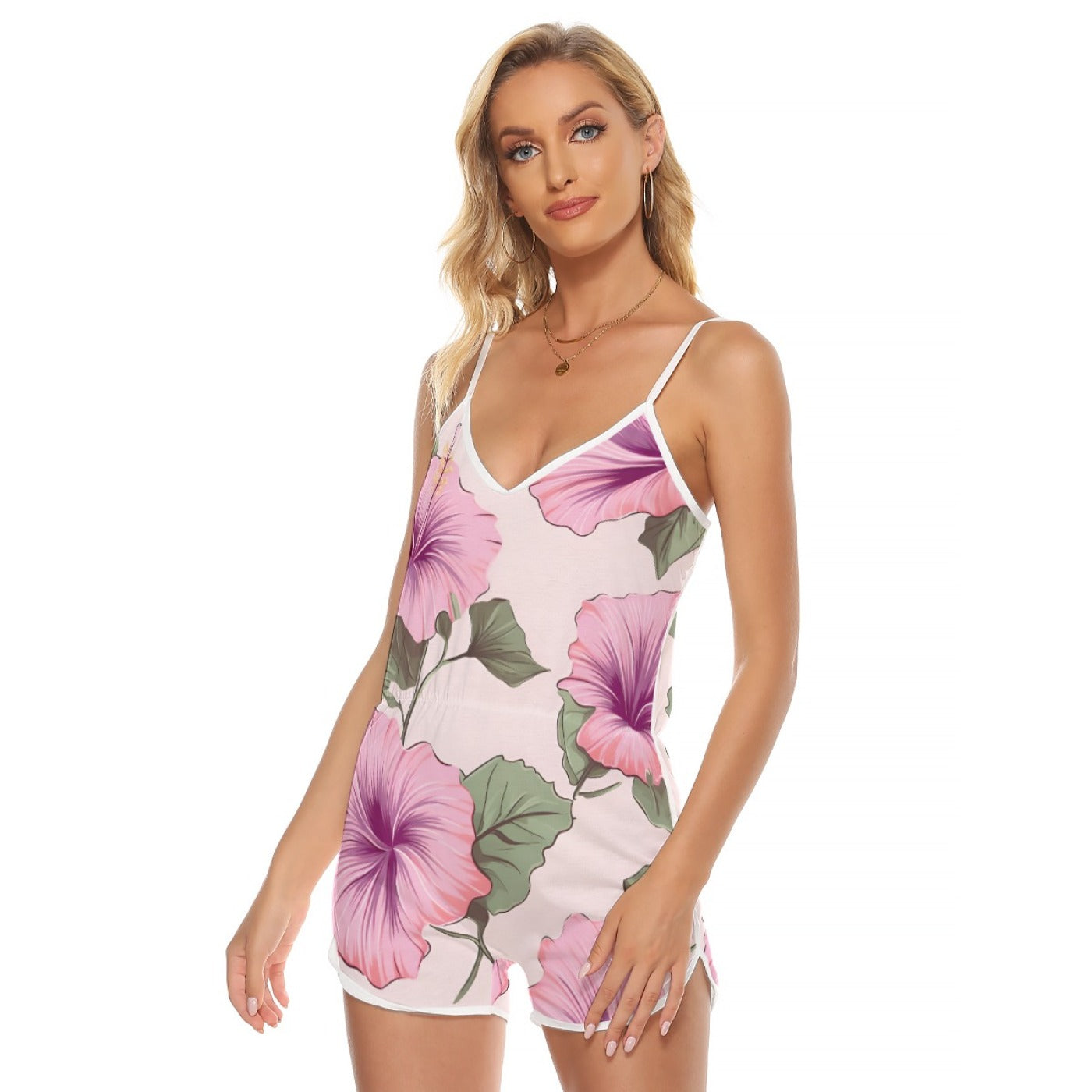 Floral Romper – Pink Hibiscus Backless Summer Playsuit